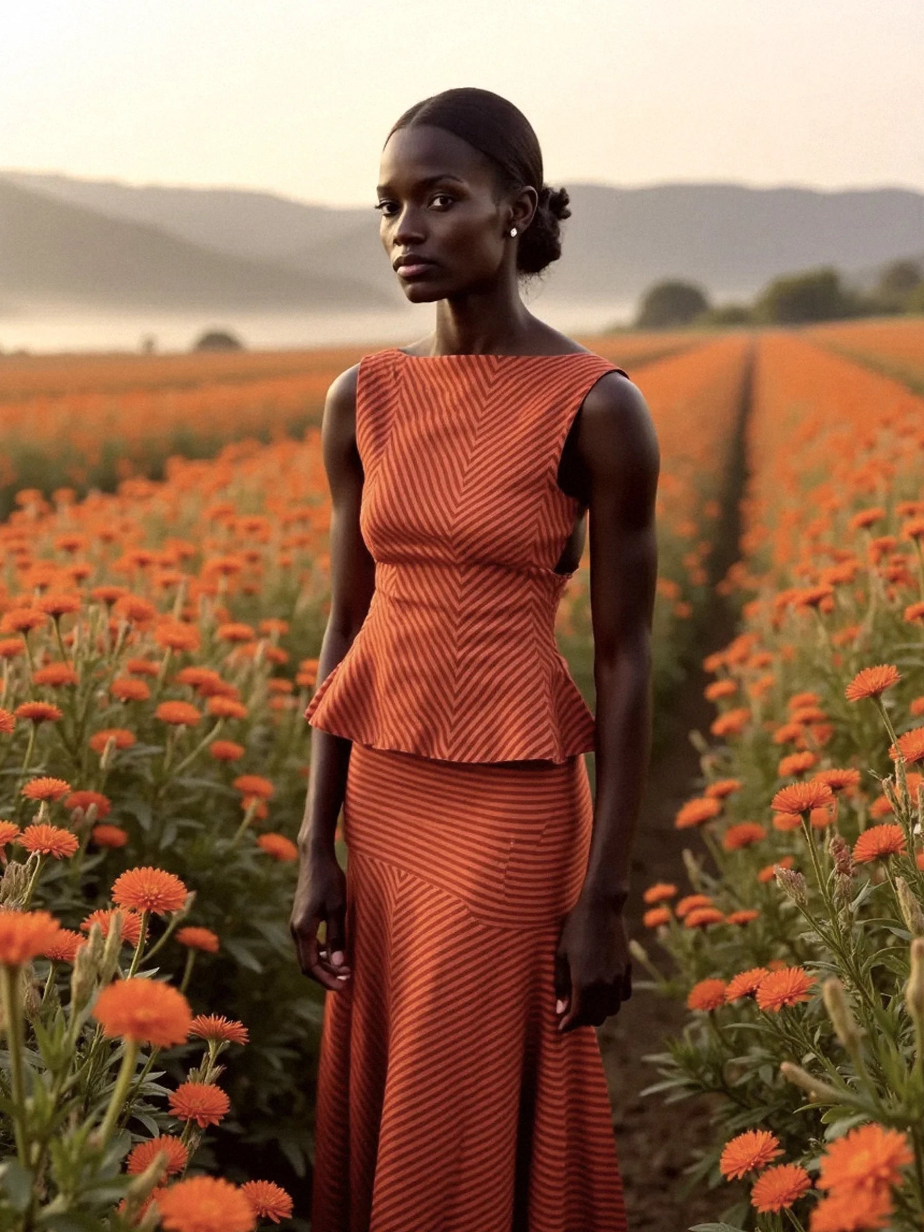 COLOMBINA RED AND ORANGE STRIPED OCCASION SKIRT