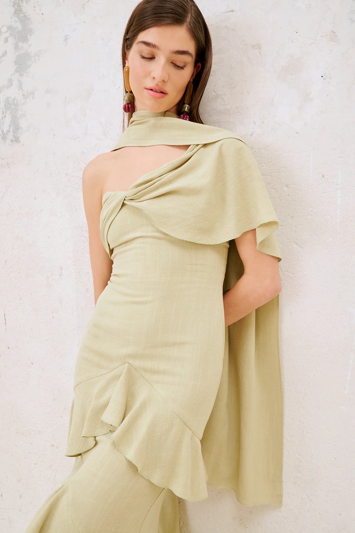 Vestido Makira Con Chal Lime