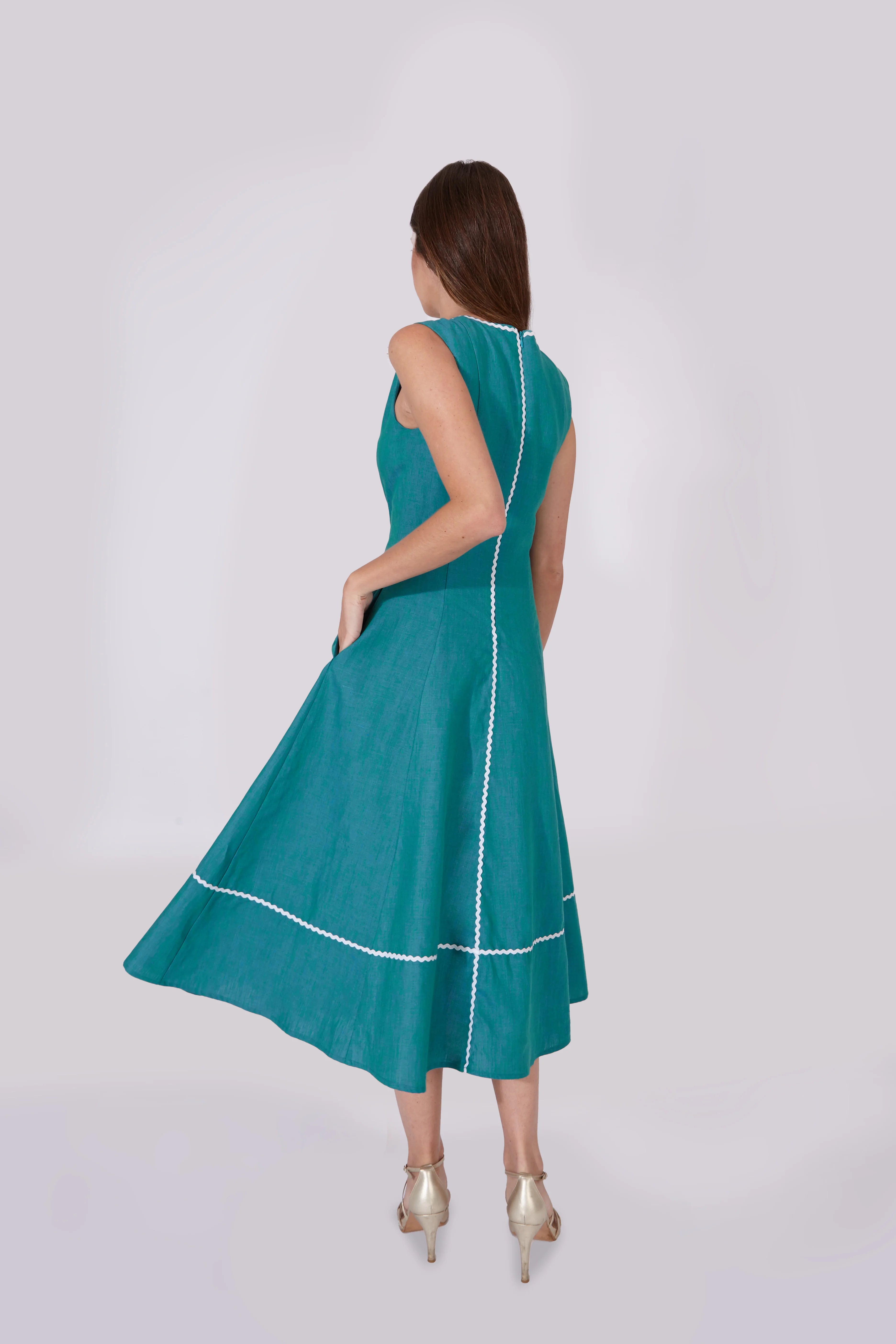 Vestido Kasauli Jacquard Turquesa 100% Lino