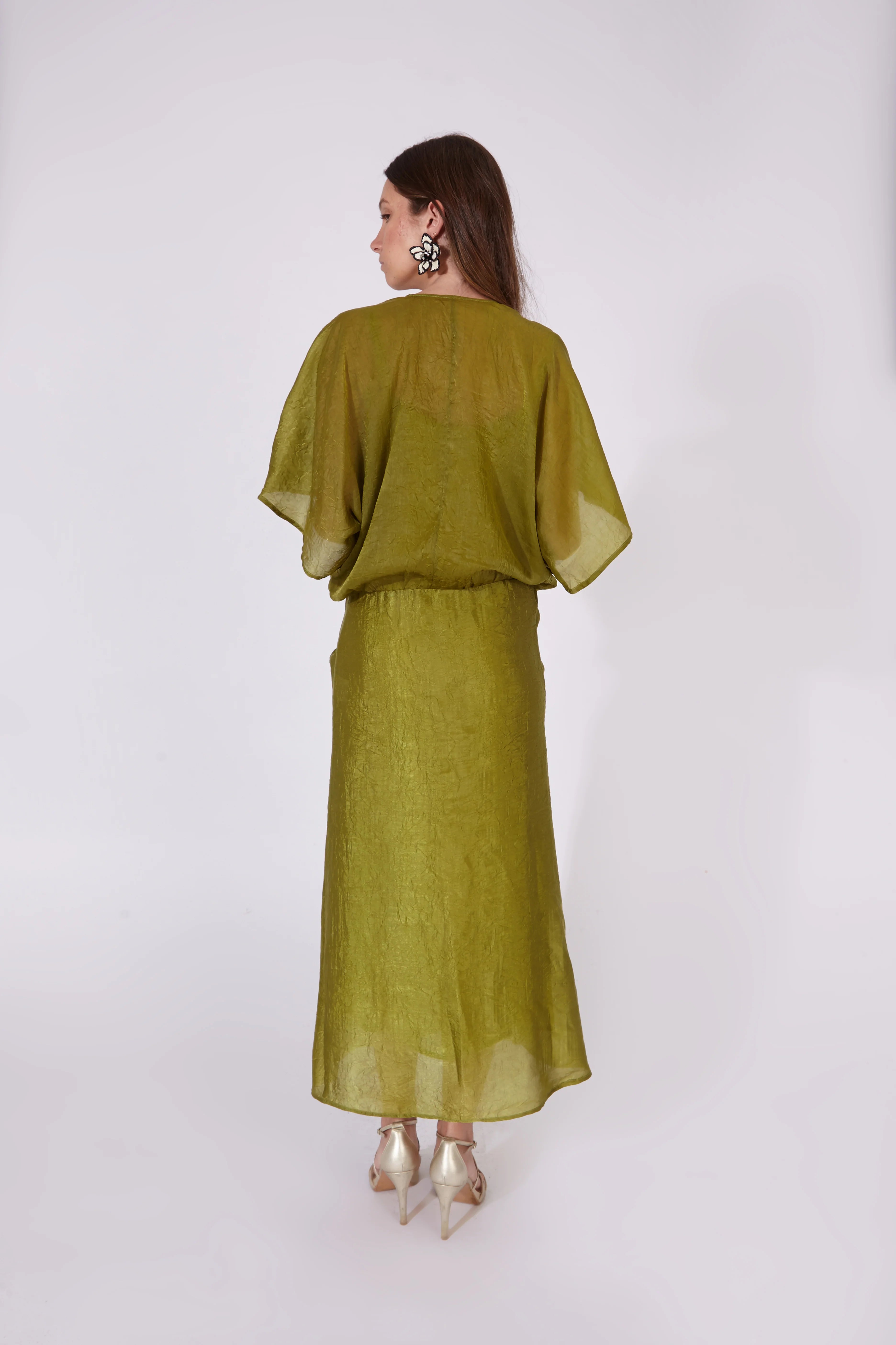 Vestido Varkala Verde Oliva Seda