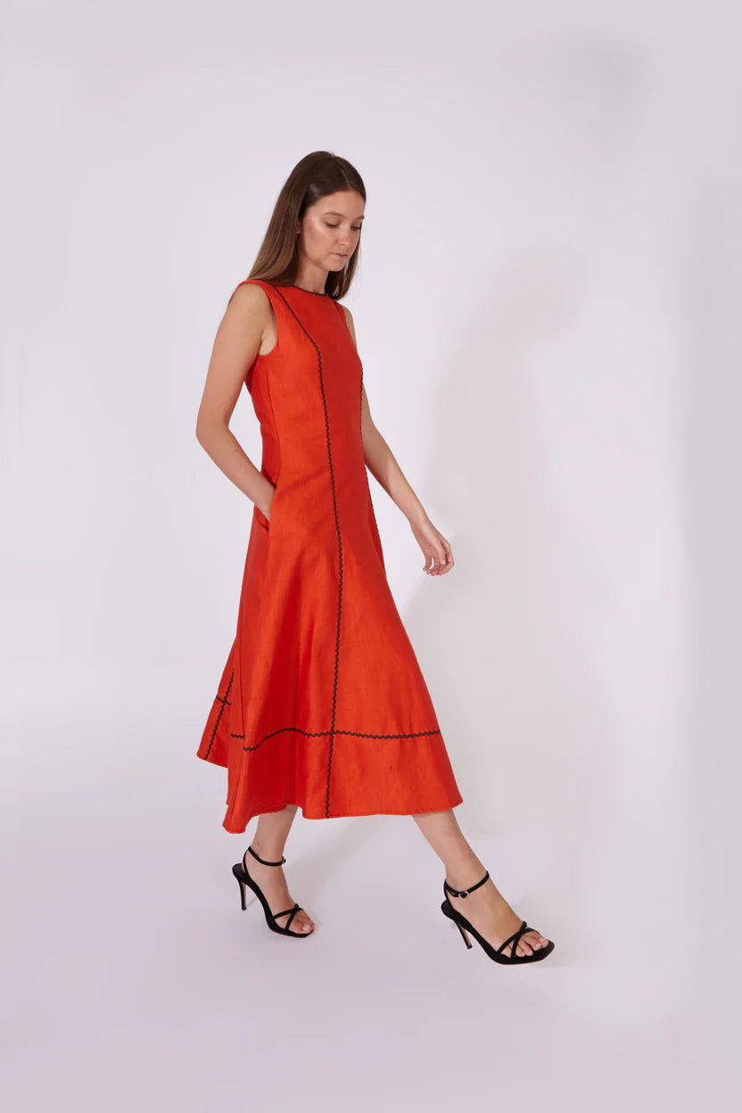 Vestido Kasauli Jacquard Naranja 100% Lino