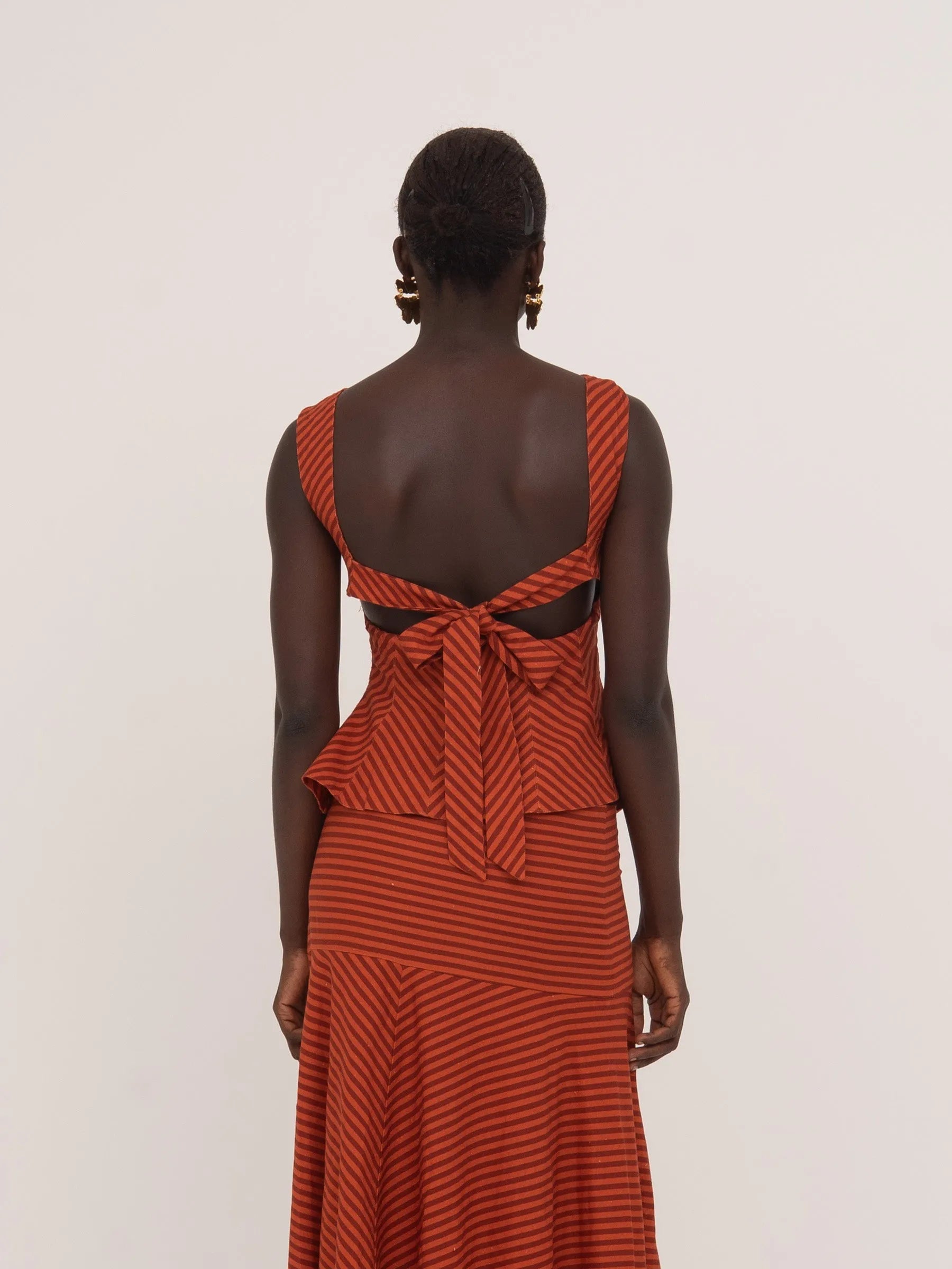 COLOMBINA RED AND ORANGE STRIPED OCCASION TOP