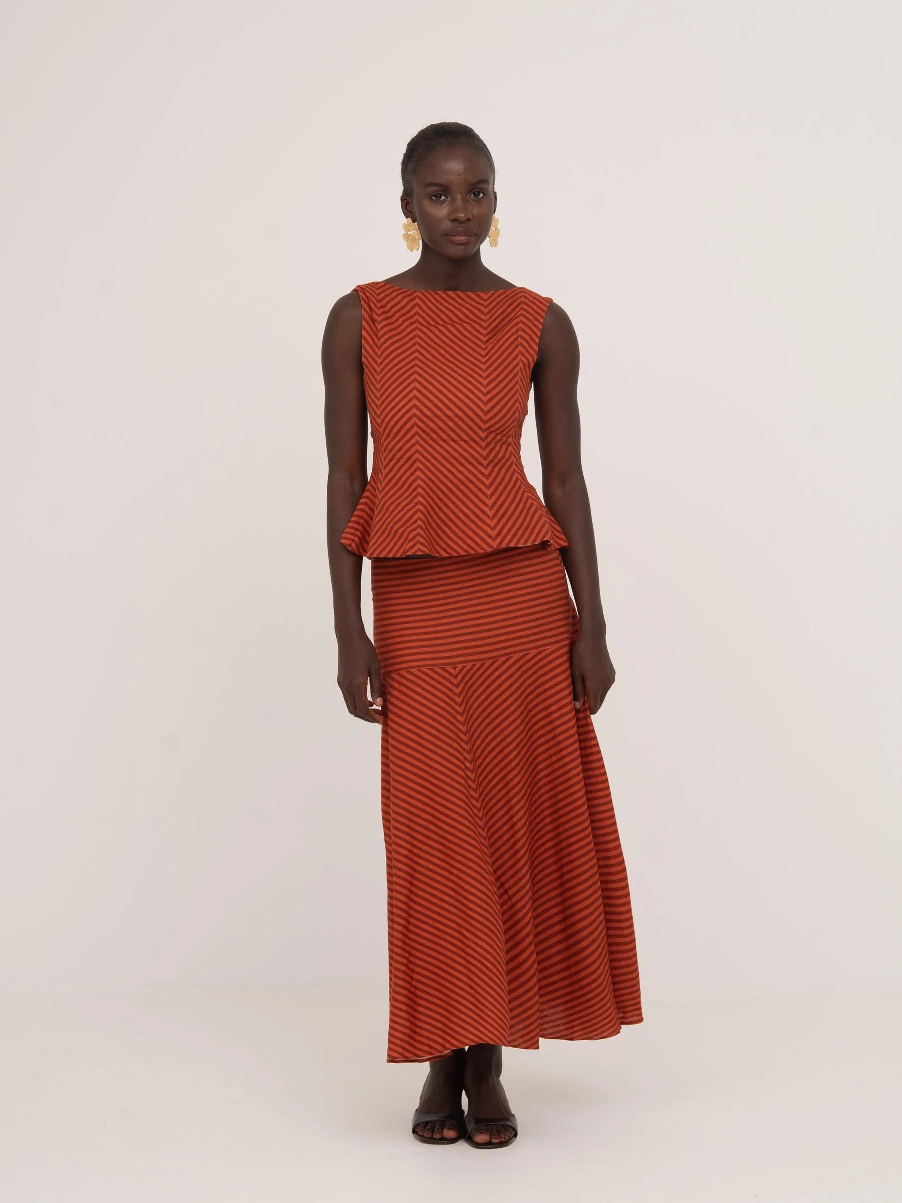COLOMBINA RED AND ORANGE STRIPED OCCASION TOP