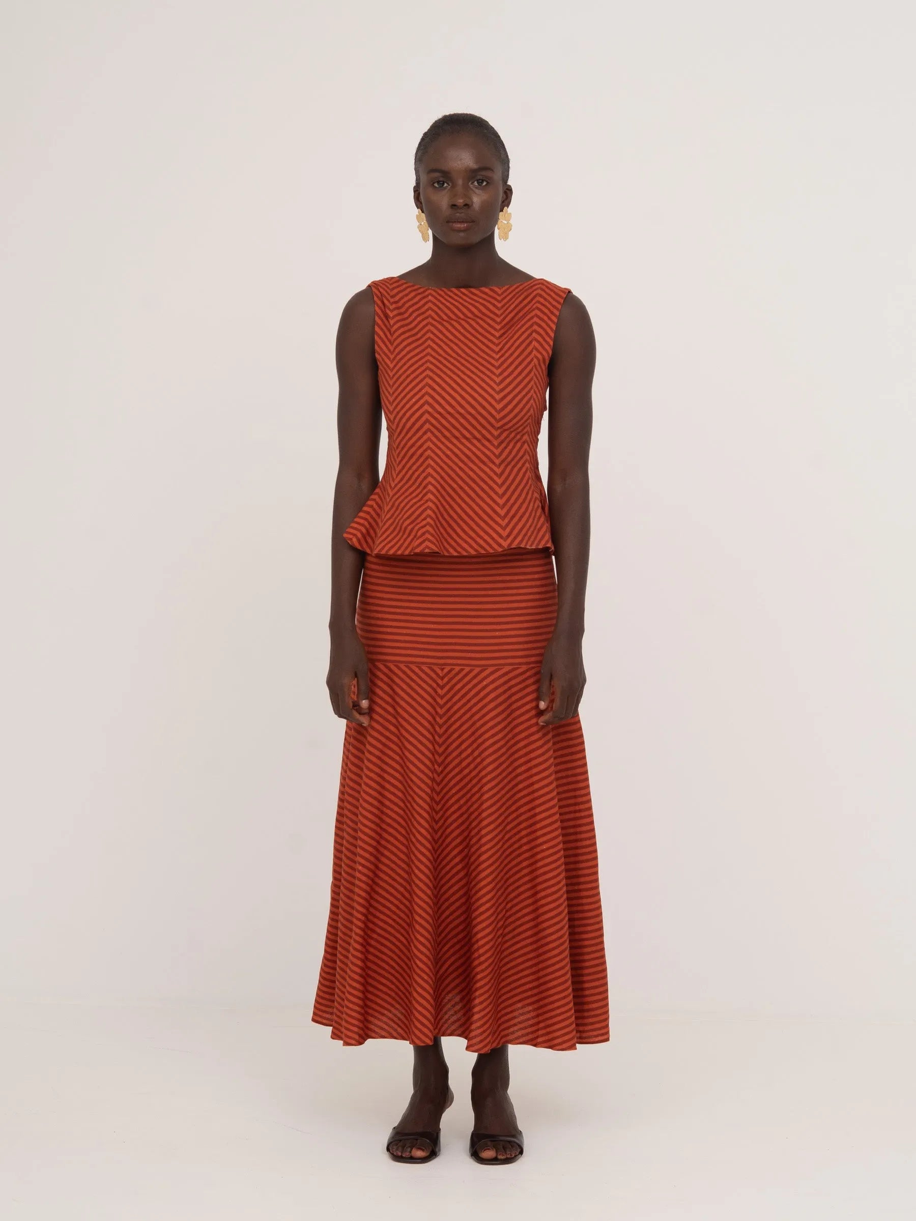COLOMBINA RED AND ORANGE STRIPED OCCASION TOP