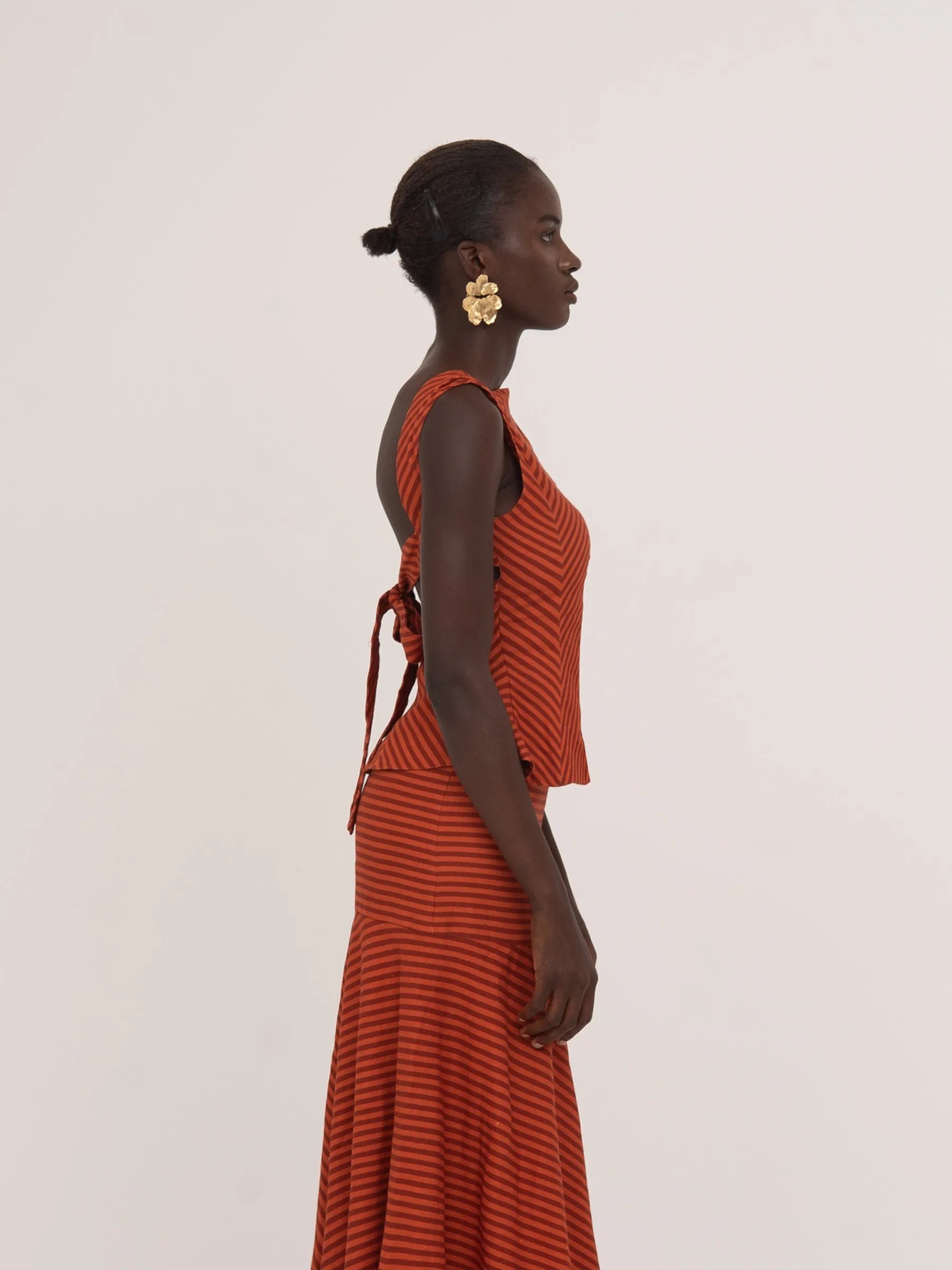 COLOMBINA RED AND ORANGE STRIPED OCCASION TOP