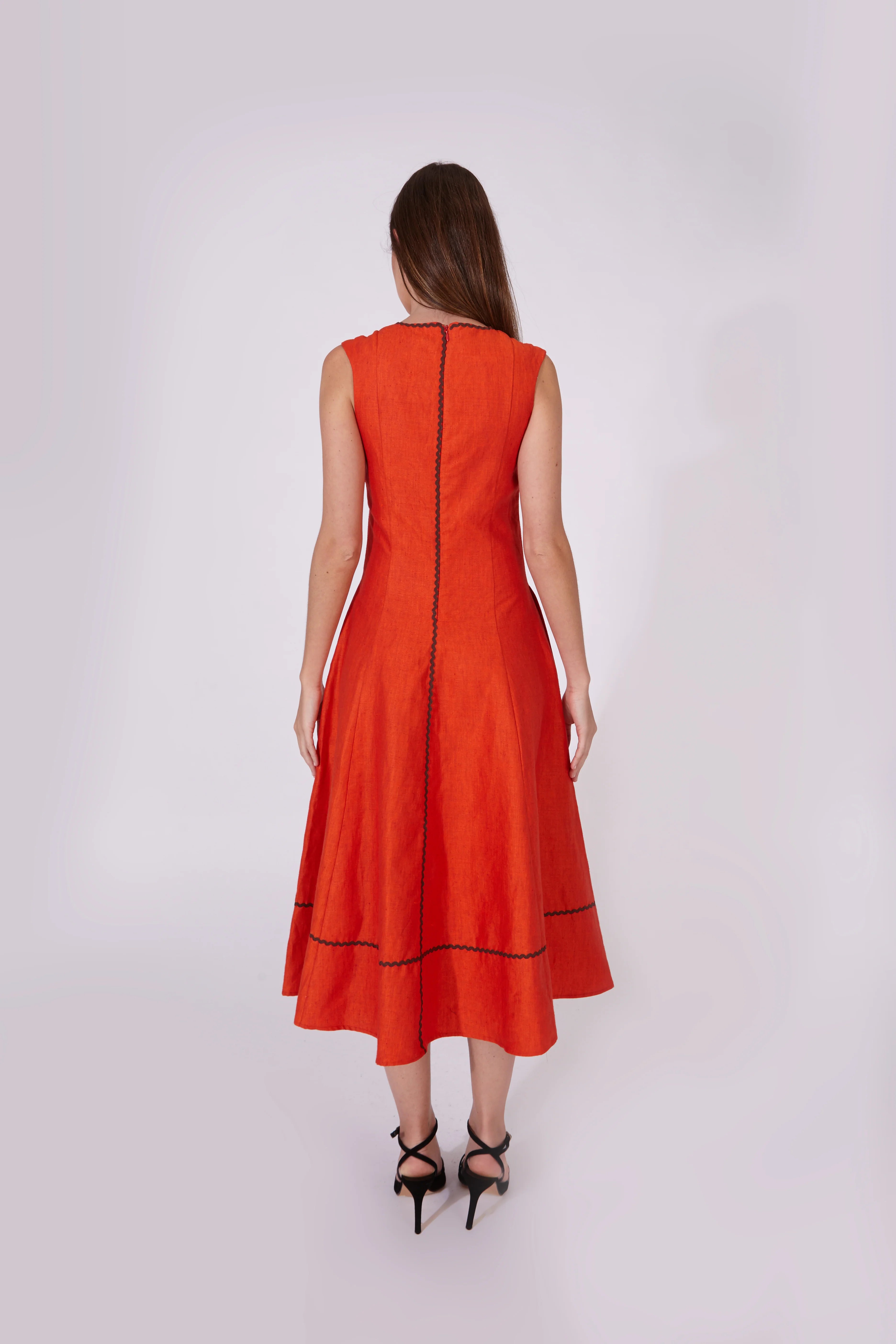 Vestido Kasauli Jacquard Naranja 100% Lino