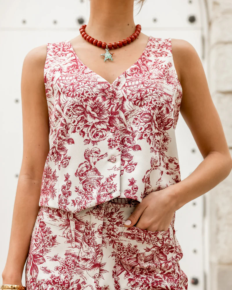 Chaleco Toile de Jouy Granate
