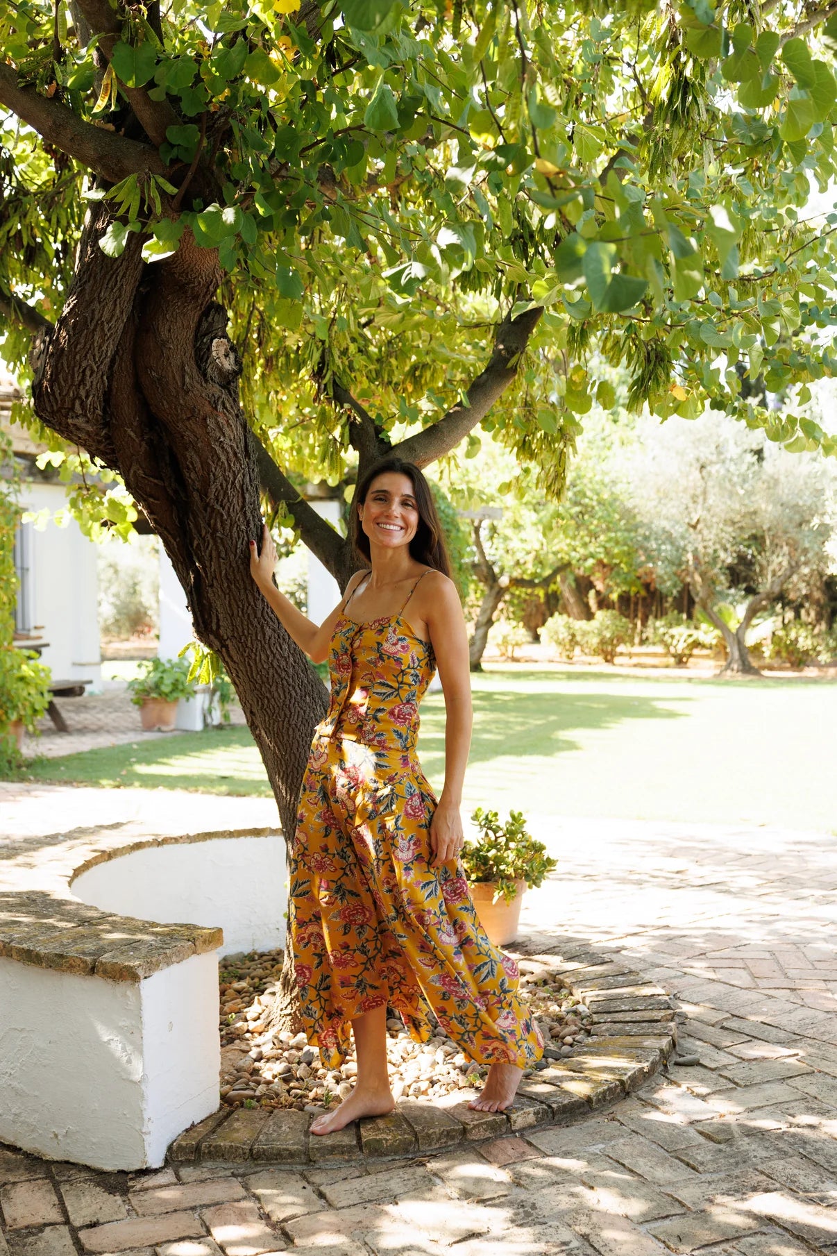 Falda Seda Estampada Mostaza