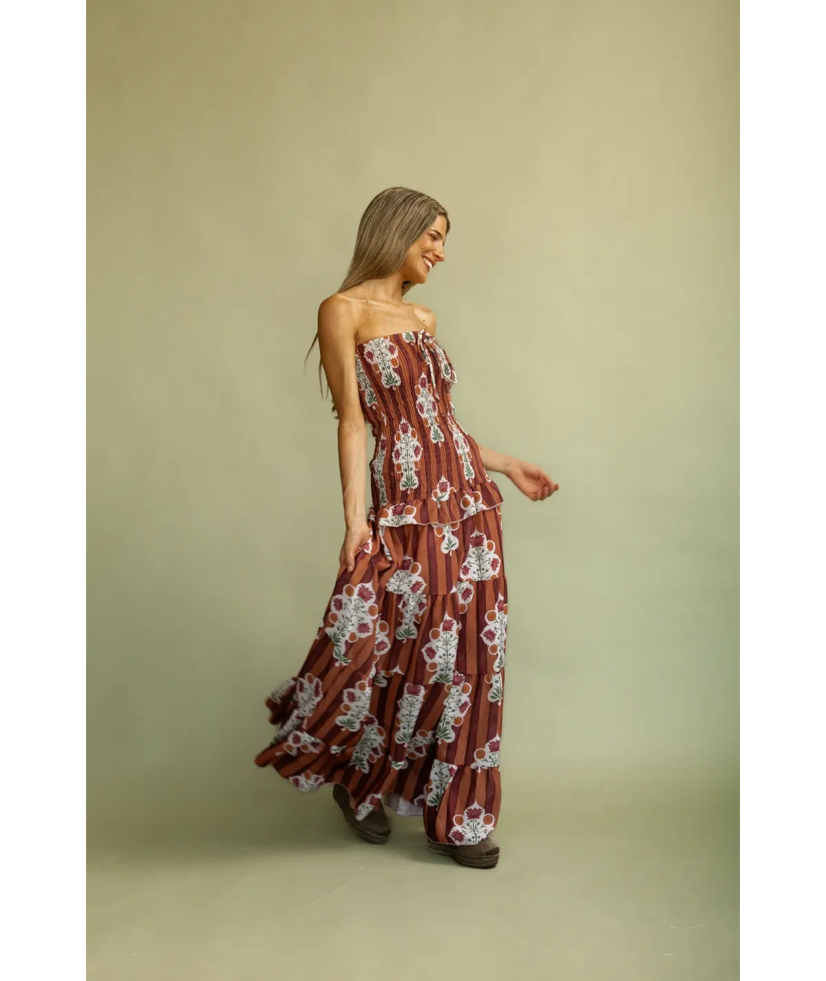 Vestido Trieste Marrón y Teja