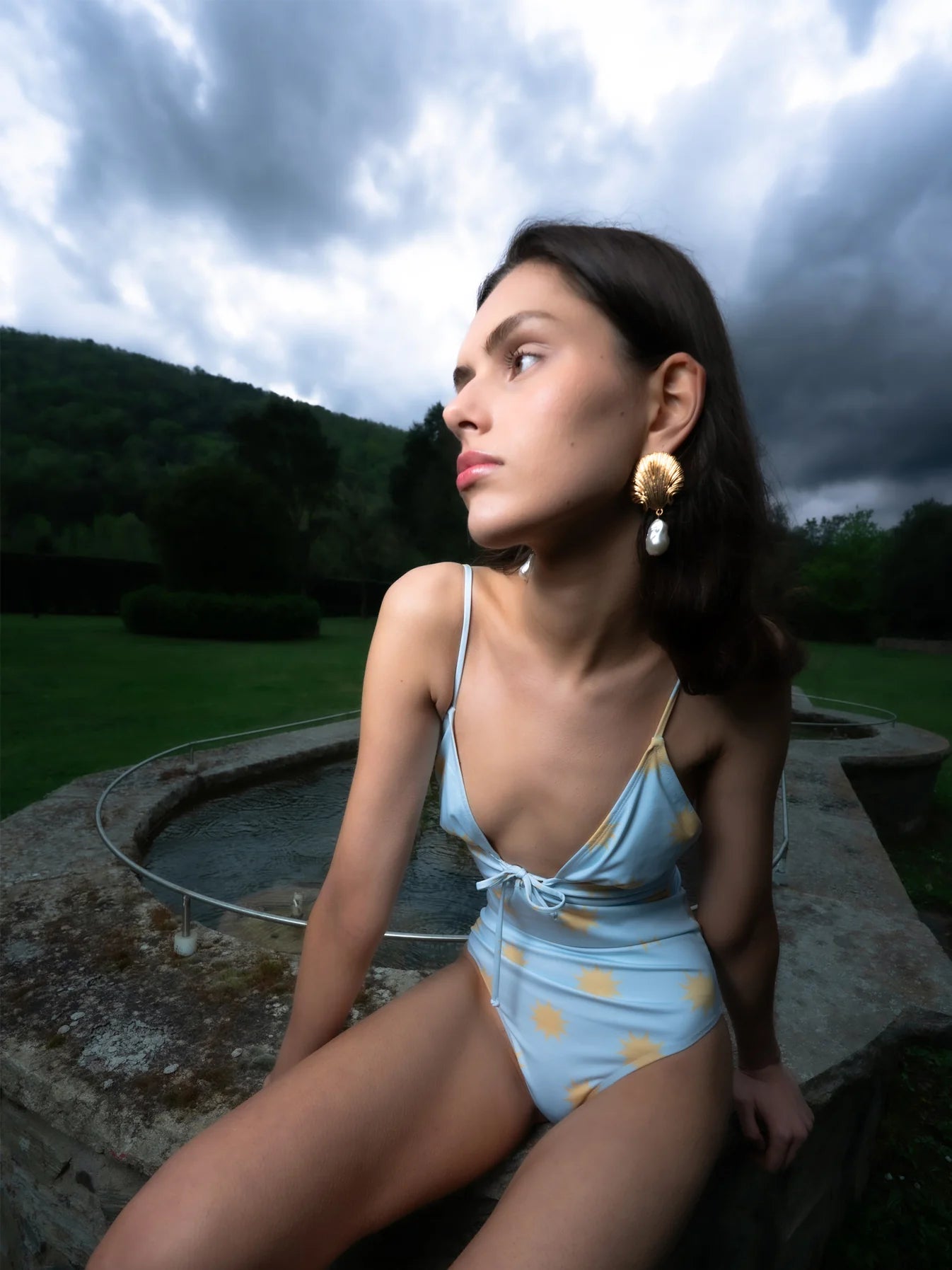 ILLUSION SUN-PRINTED BLUE SWIMSUIT