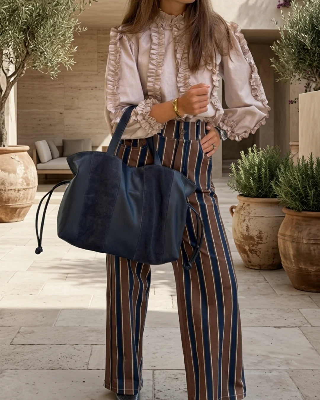 Bolso Big Martina Ante Blue Stripes