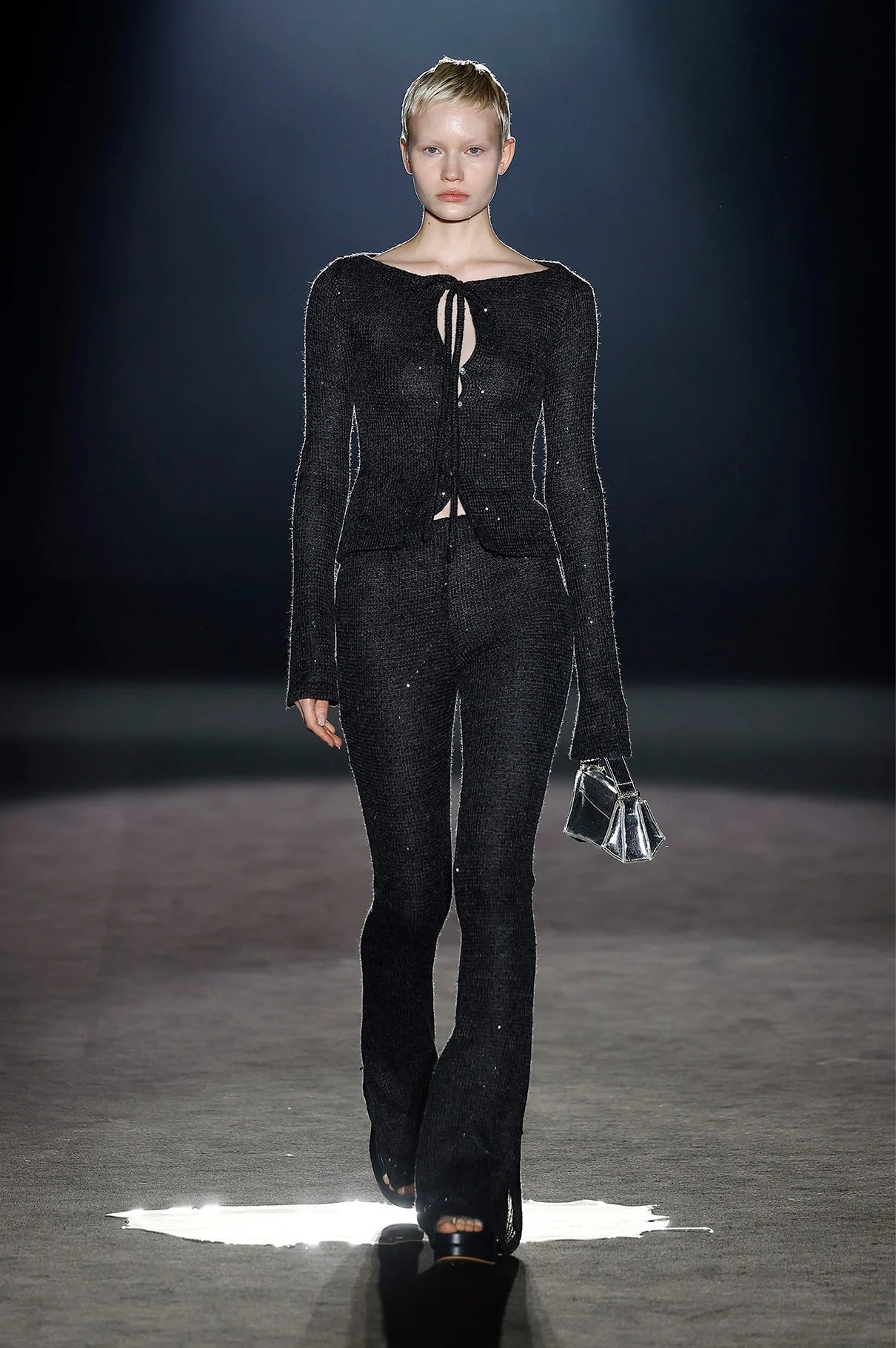Black sequin knit pants