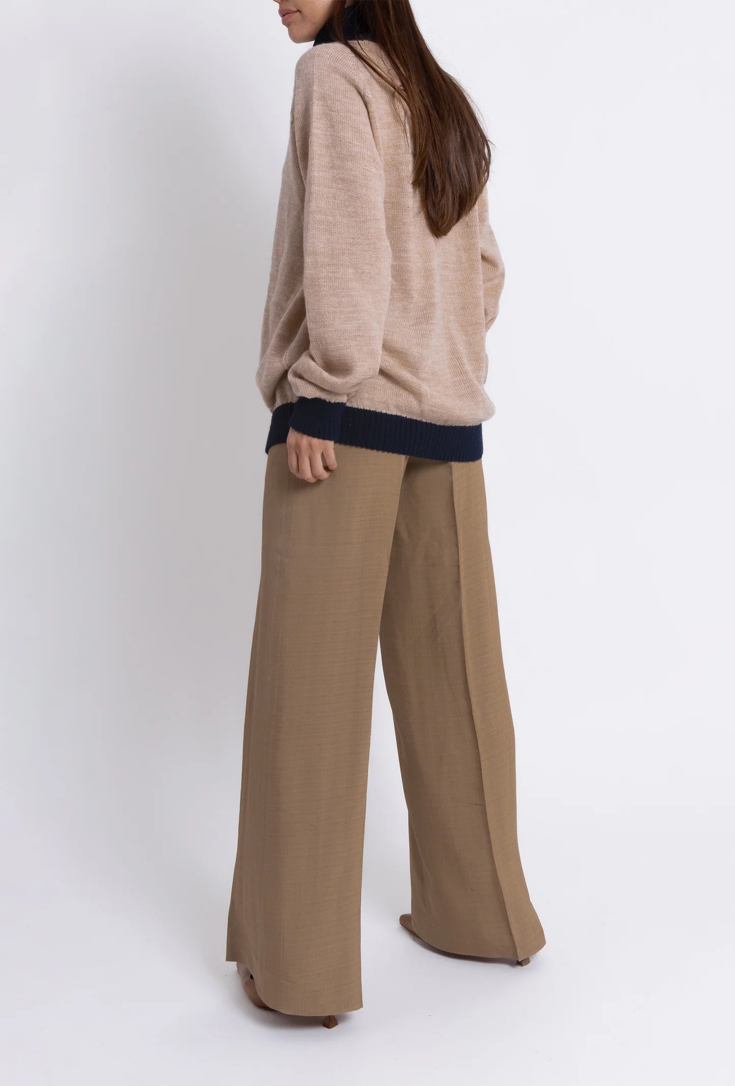 Jersey Turtle Neck Off Camel & Navy