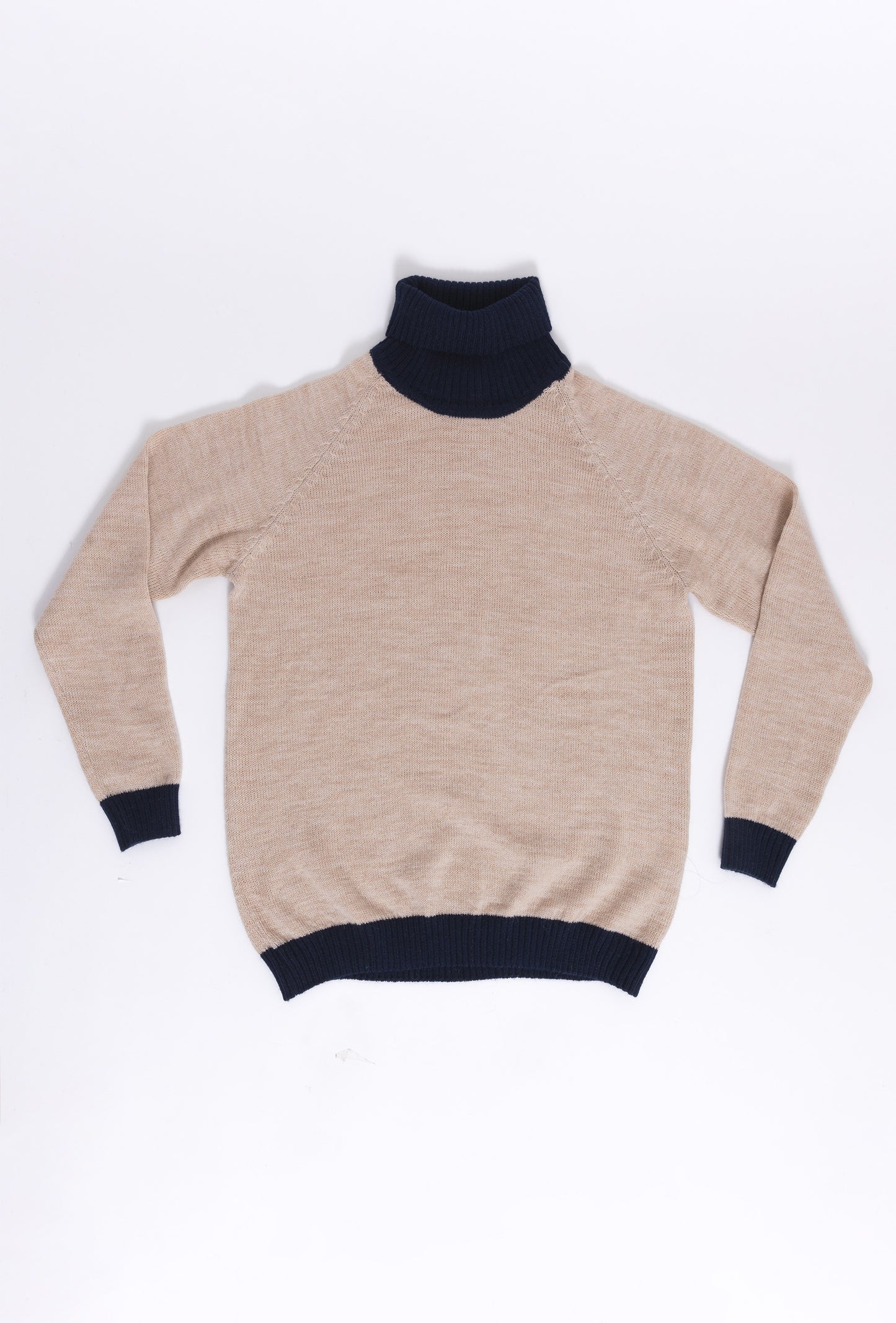 Jersey Turtle Neck Off Camel & Navy