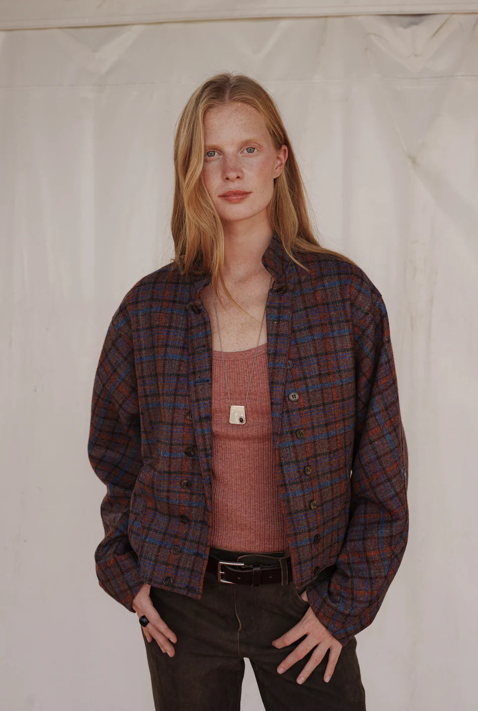 Chaqueta Niba Cuadros Granate