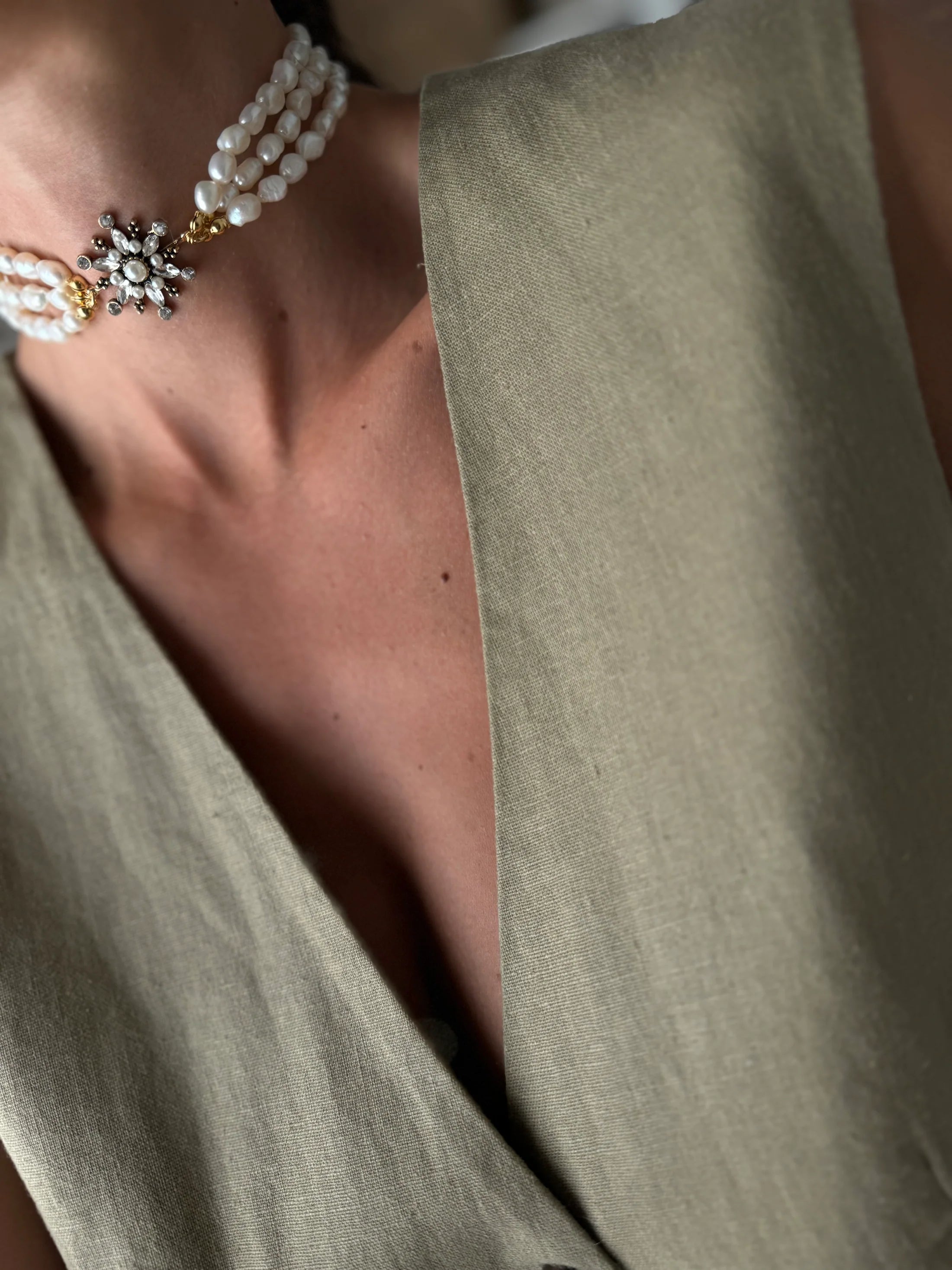 Choker Raíces Triplete de Perlas & Estrella Emperlada Claro