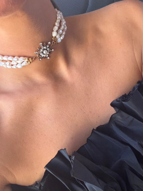 Choker Raíces Triplete de Perlas & Estrella Emperlada Claro