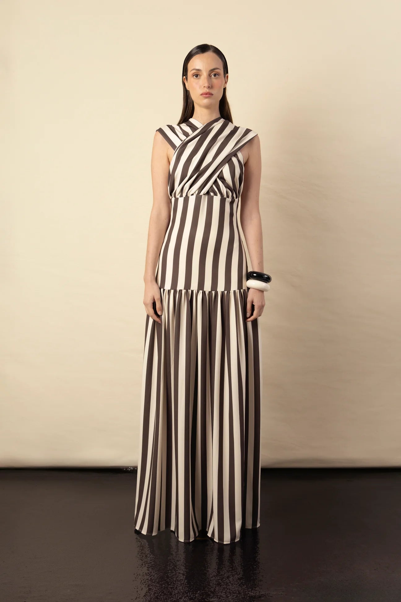 Vestido Violeta Rayas Marrón