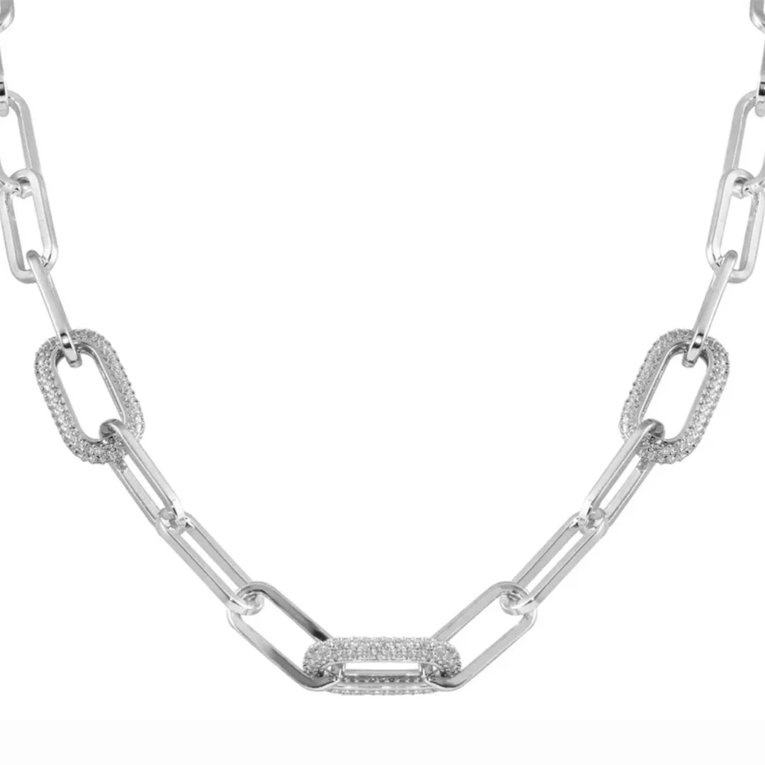 Cadena Plateada Paperclip White