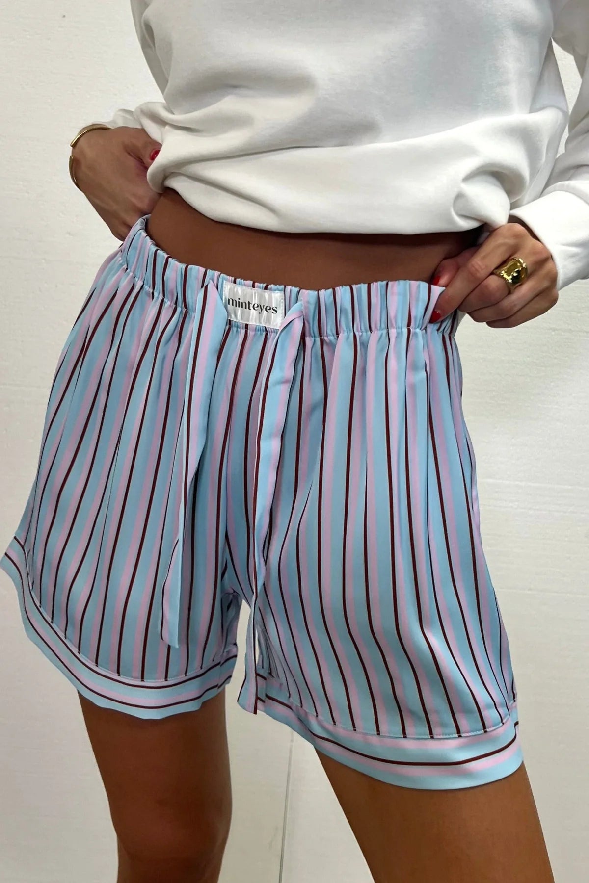 Alex Satin Sort Pants Light Blue Stripes
