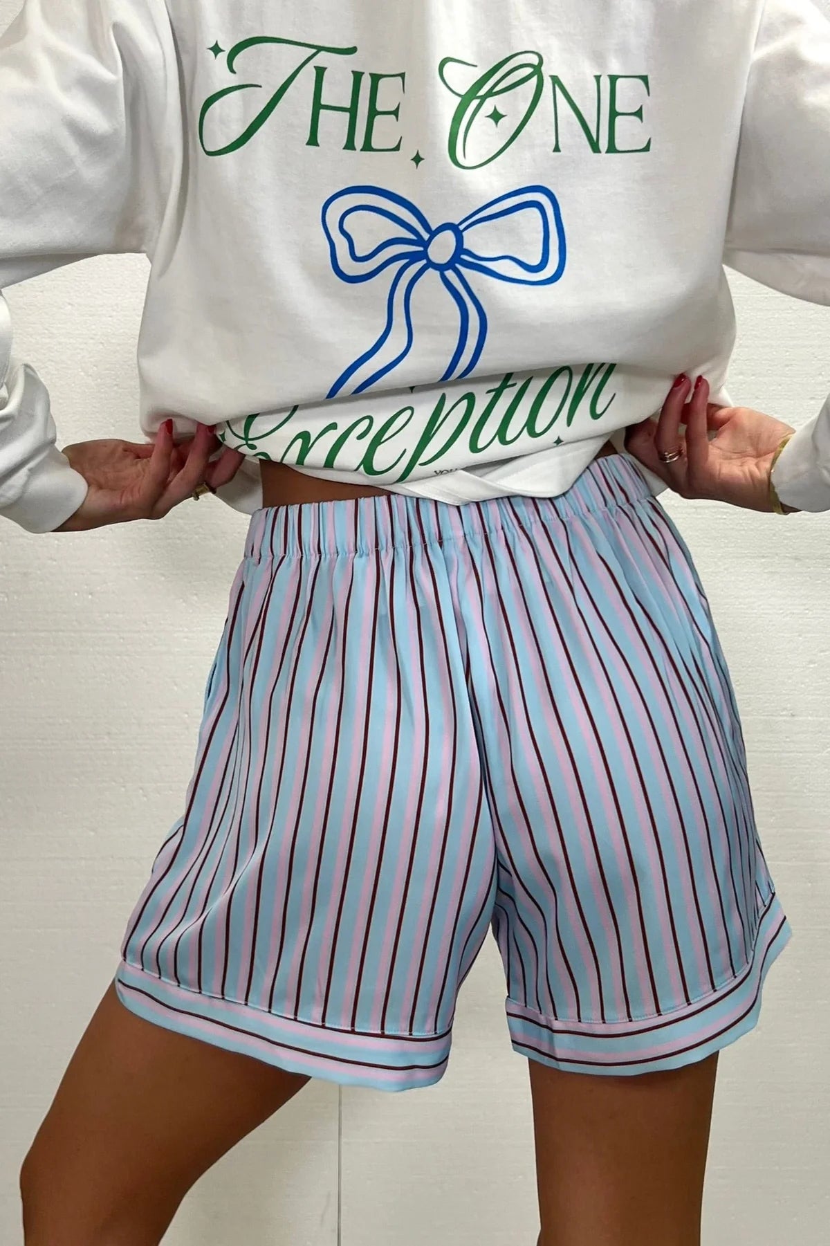 Alex Satin Sort Pants Light Blue Stripes