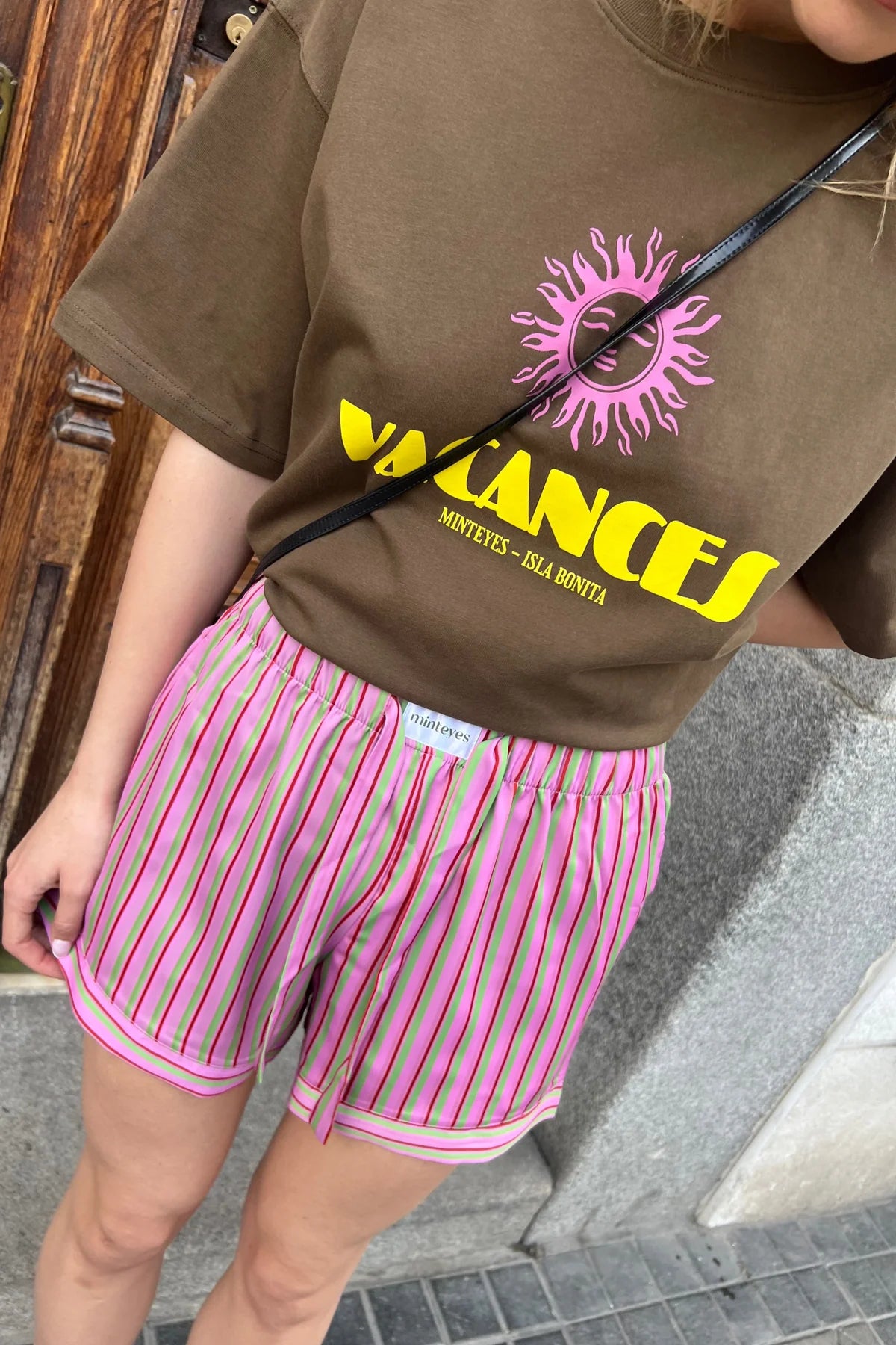 Alex Satin Short Pants Pink Stripes