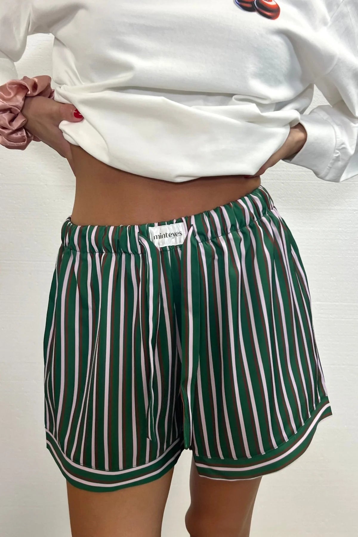 Alex Satin Short Pants Dark Green Stripes