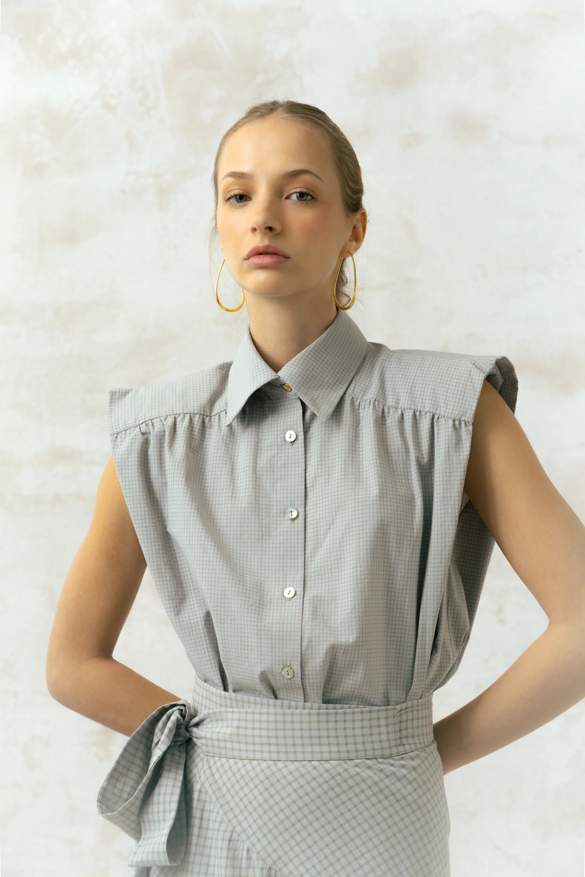 Camisa Marieta Sin Mangas Cuadros Verde