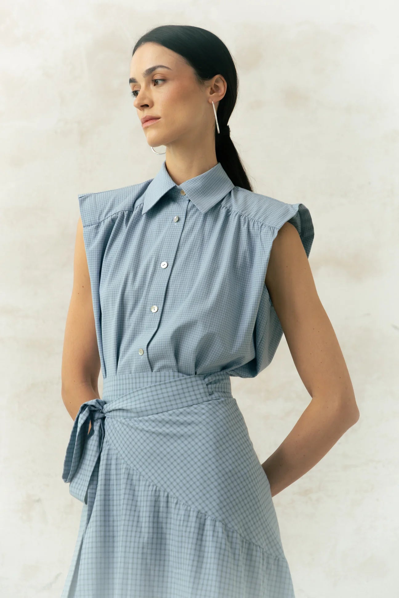 Camisa Marieta Sin Mangas Cuadros Azul Tiza