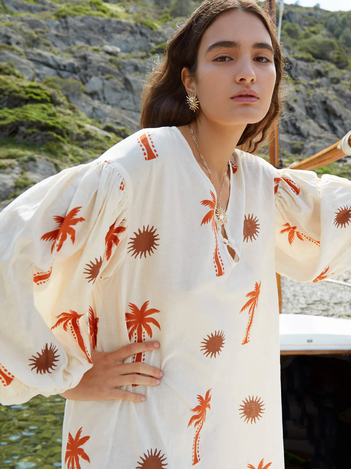 LUX PALM-PRINTED MAXI DRESS