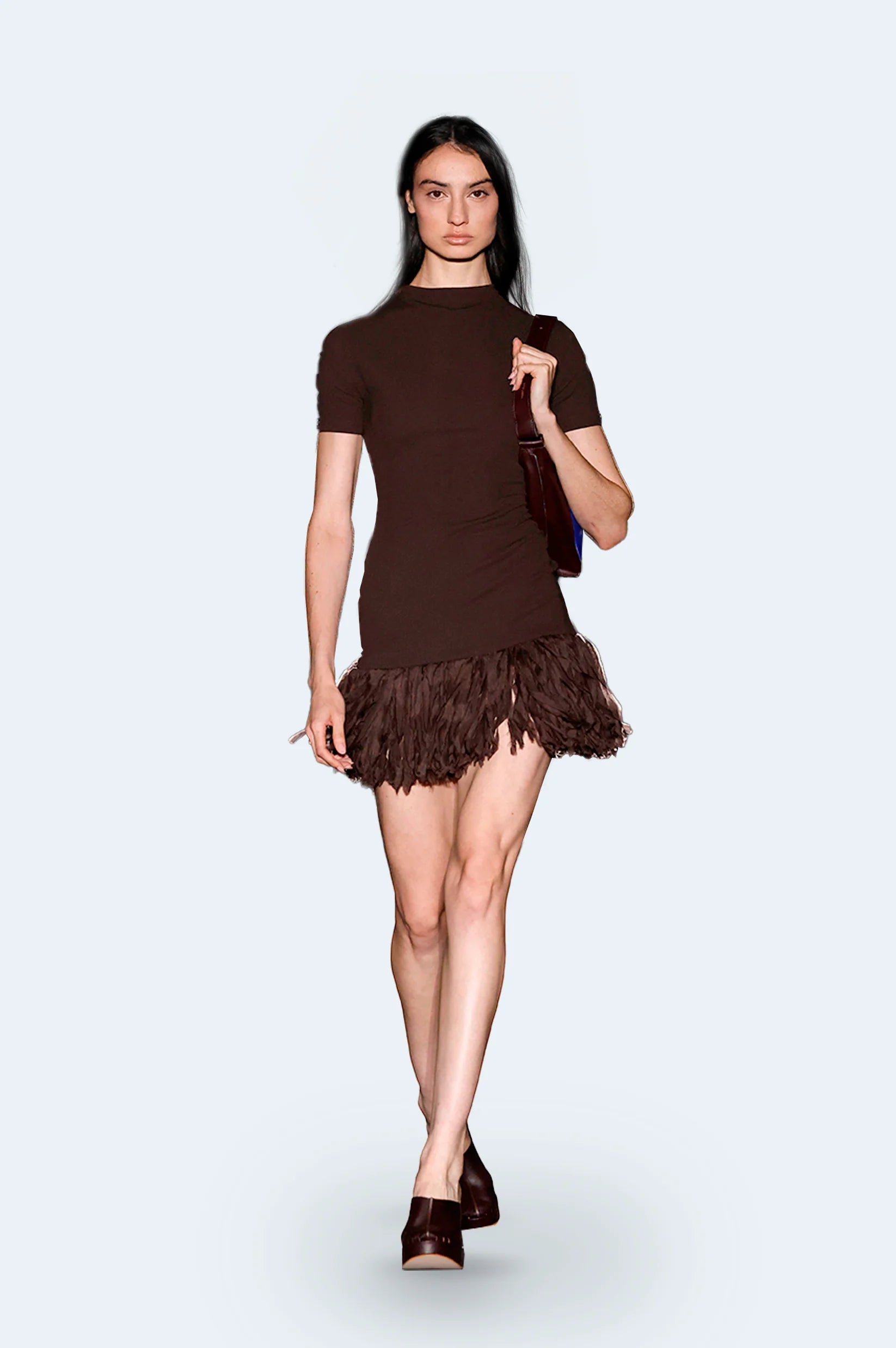 Minivestido Marrón Con Flecos De Seda