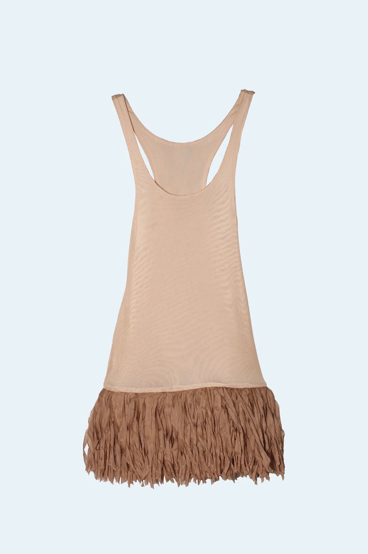 Vestido Nude Con Flecos De Seda