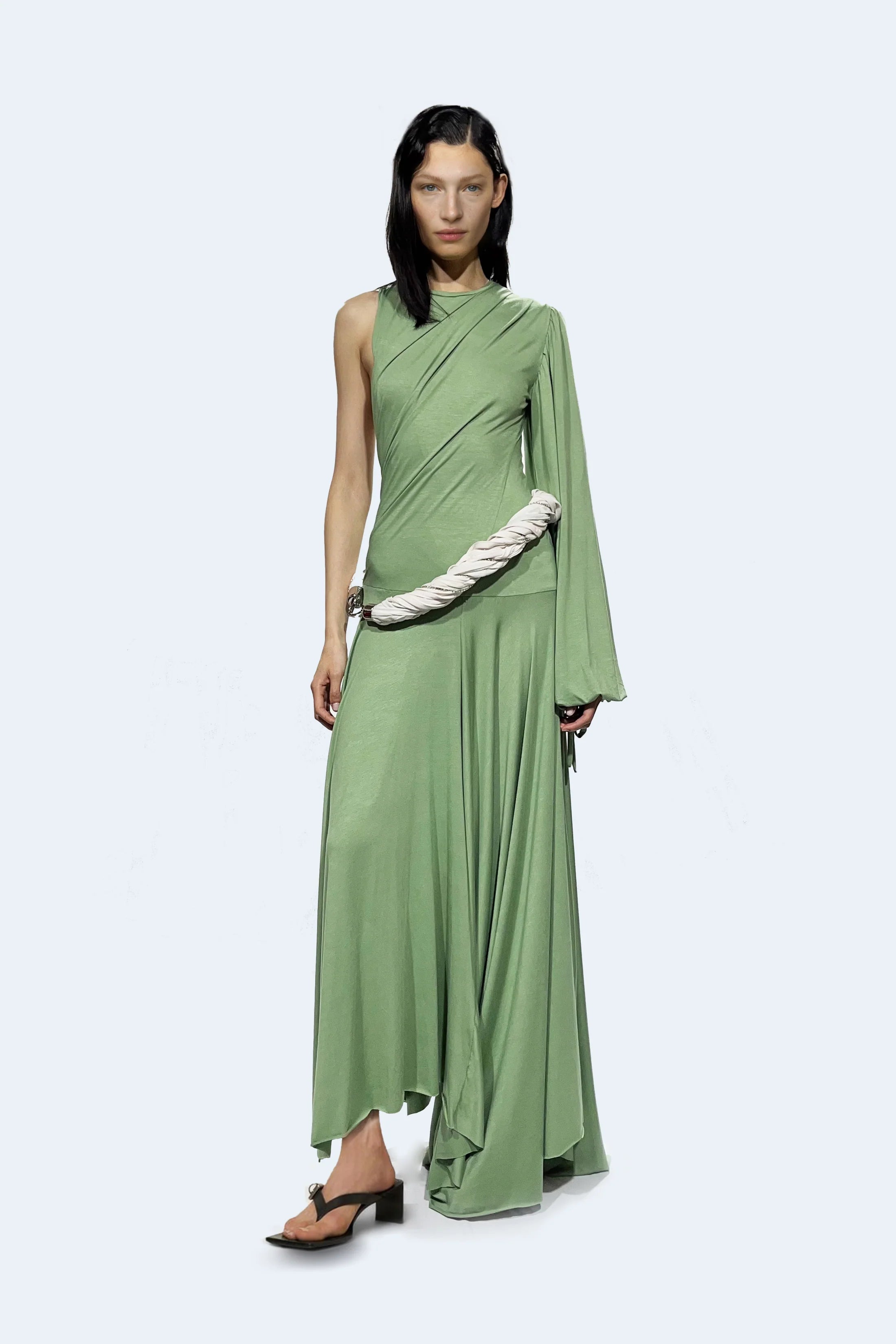 Vestido Largo de Punto Asimétrico Verde