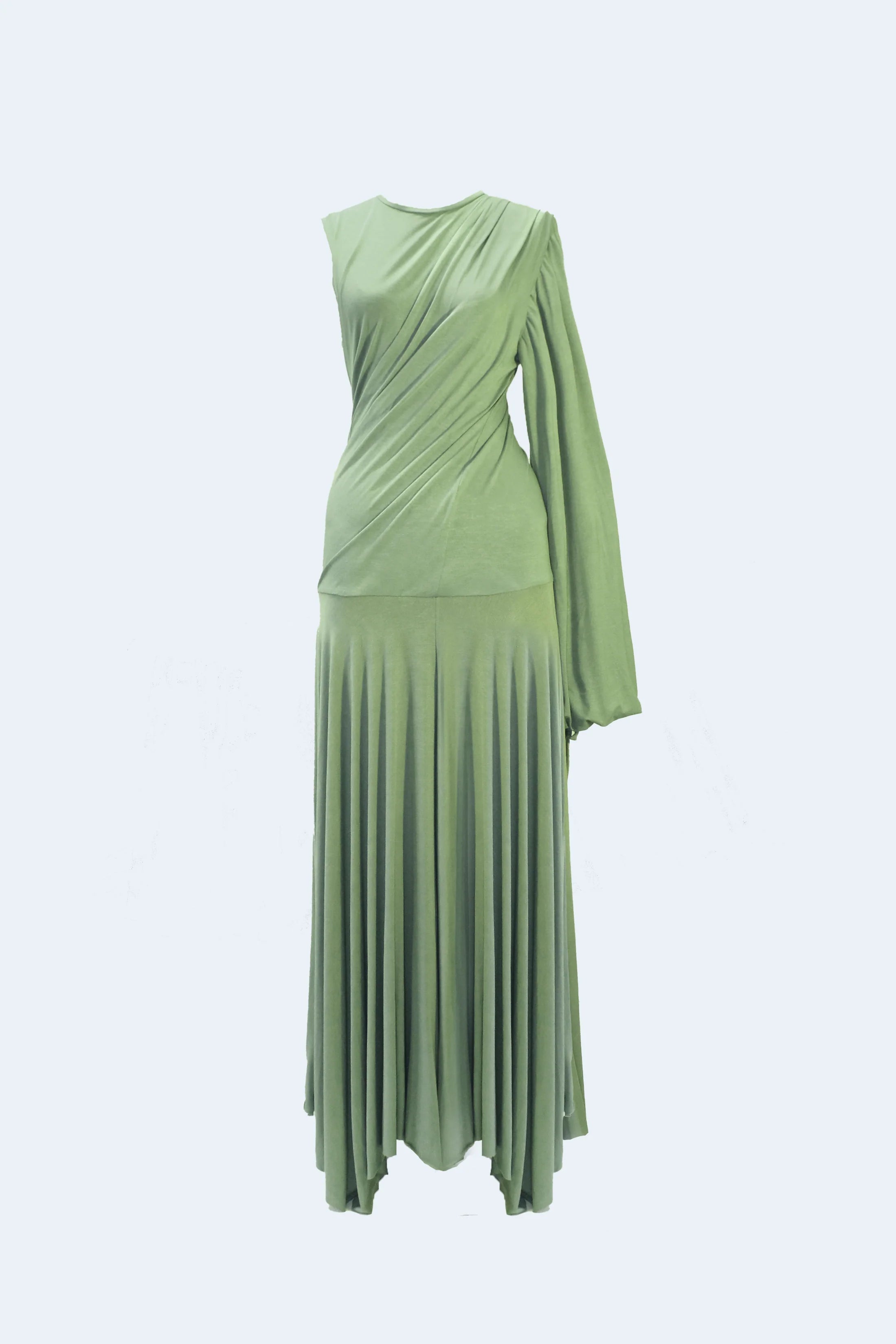 Vestido Largo de Punto Asimétrico Verde