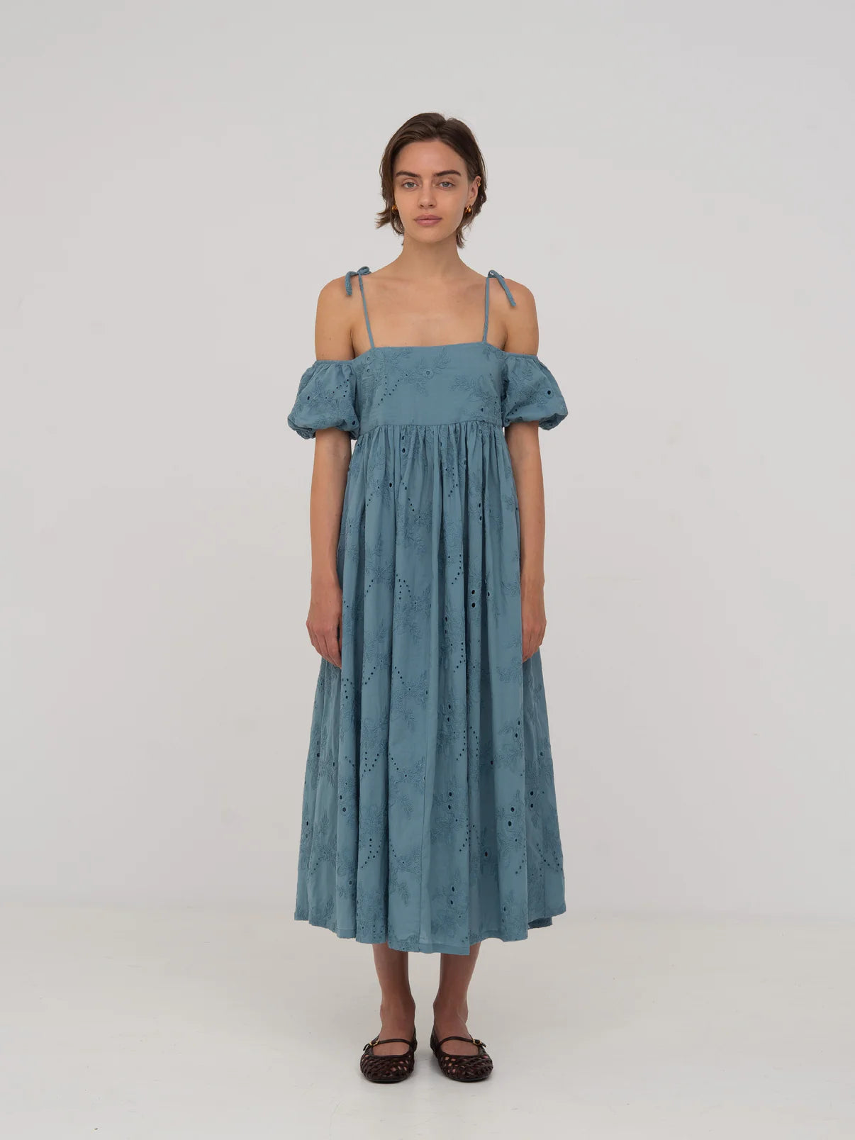 VERA EMBROIDERED BLUE MAXI DRESS