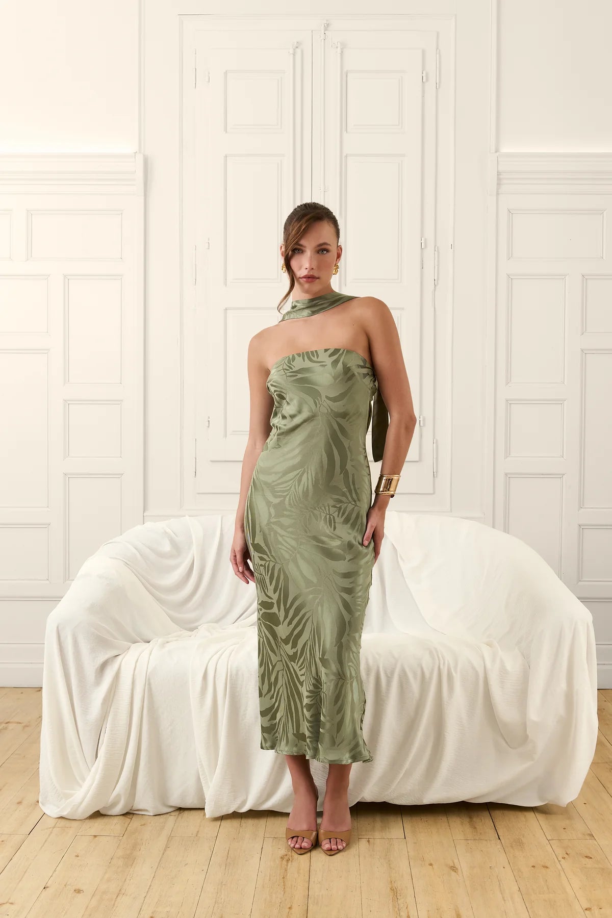 Vestido Creta Jacquard Verde Caqui