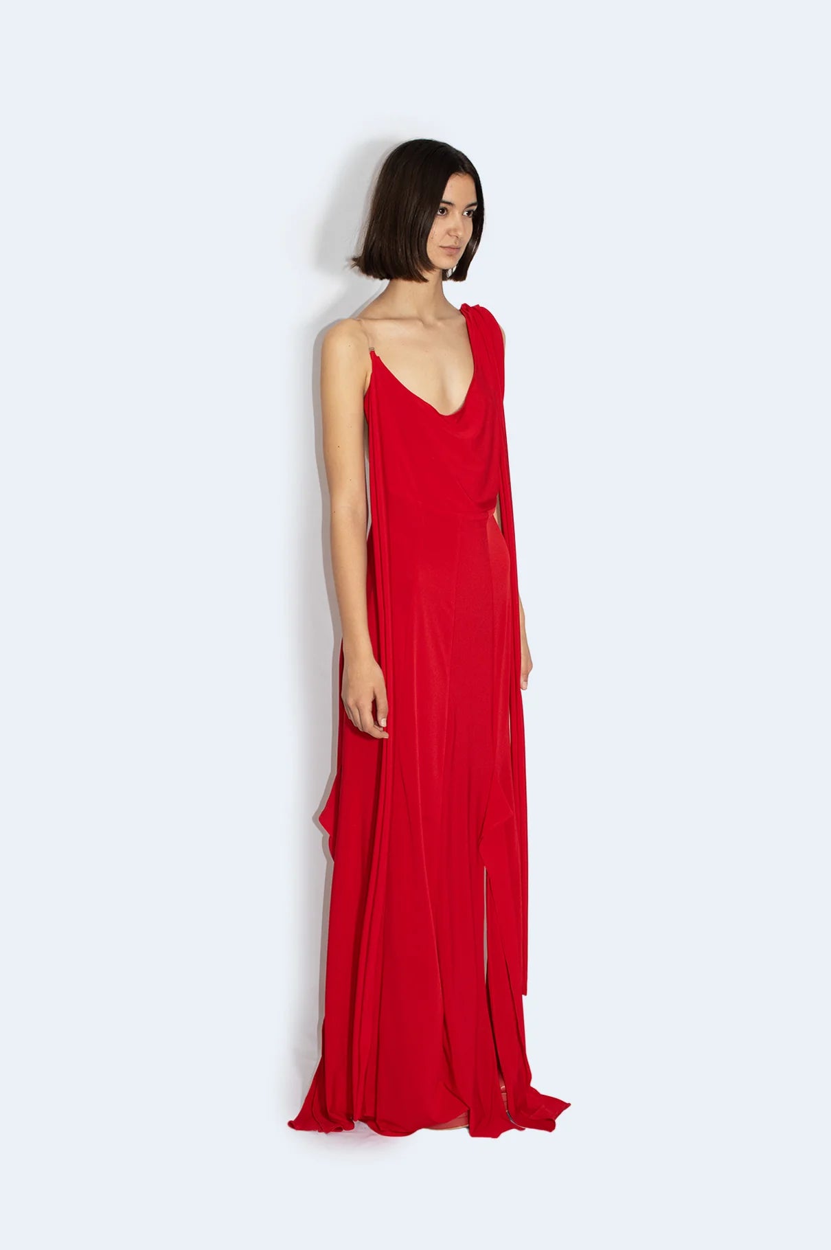 Red Asymmetric Knit Dress