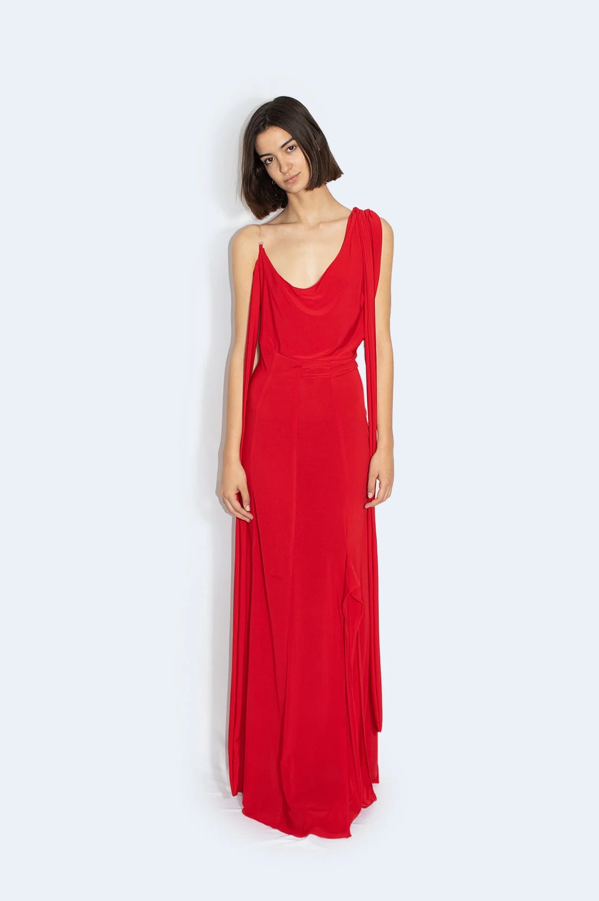 Red Asymmetric Knit Dress