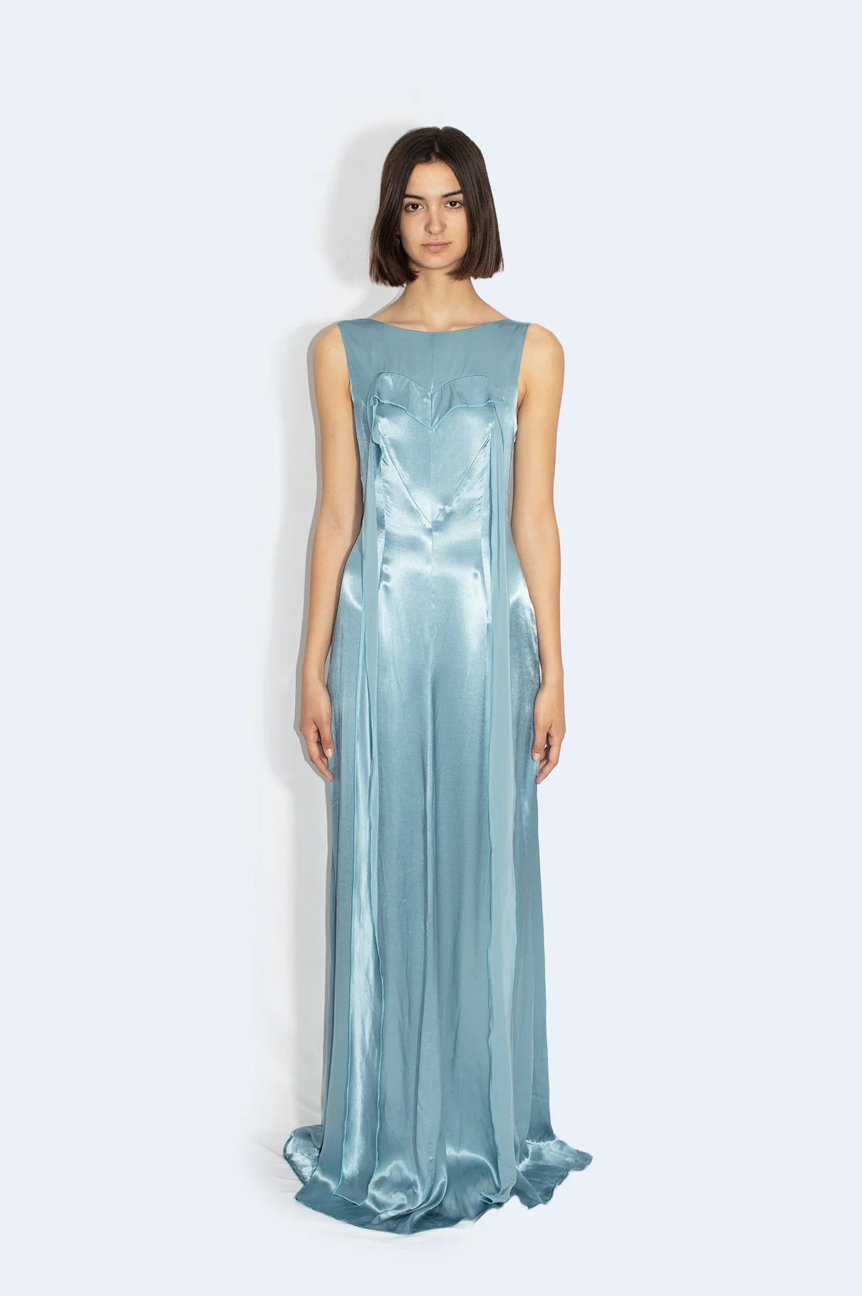 Vestido Azul Satinado Corazón