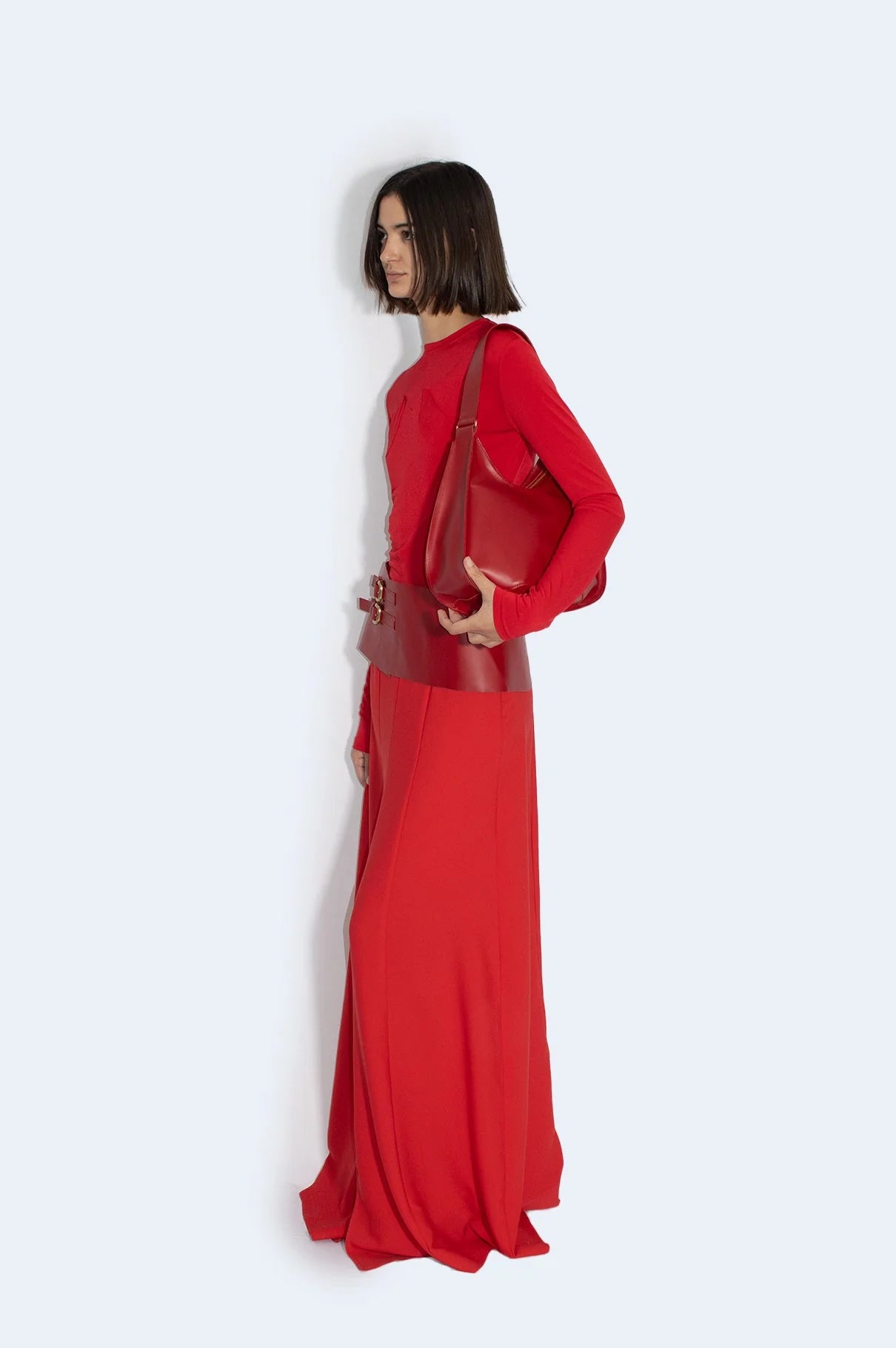 Falda Crepe Roja Larga