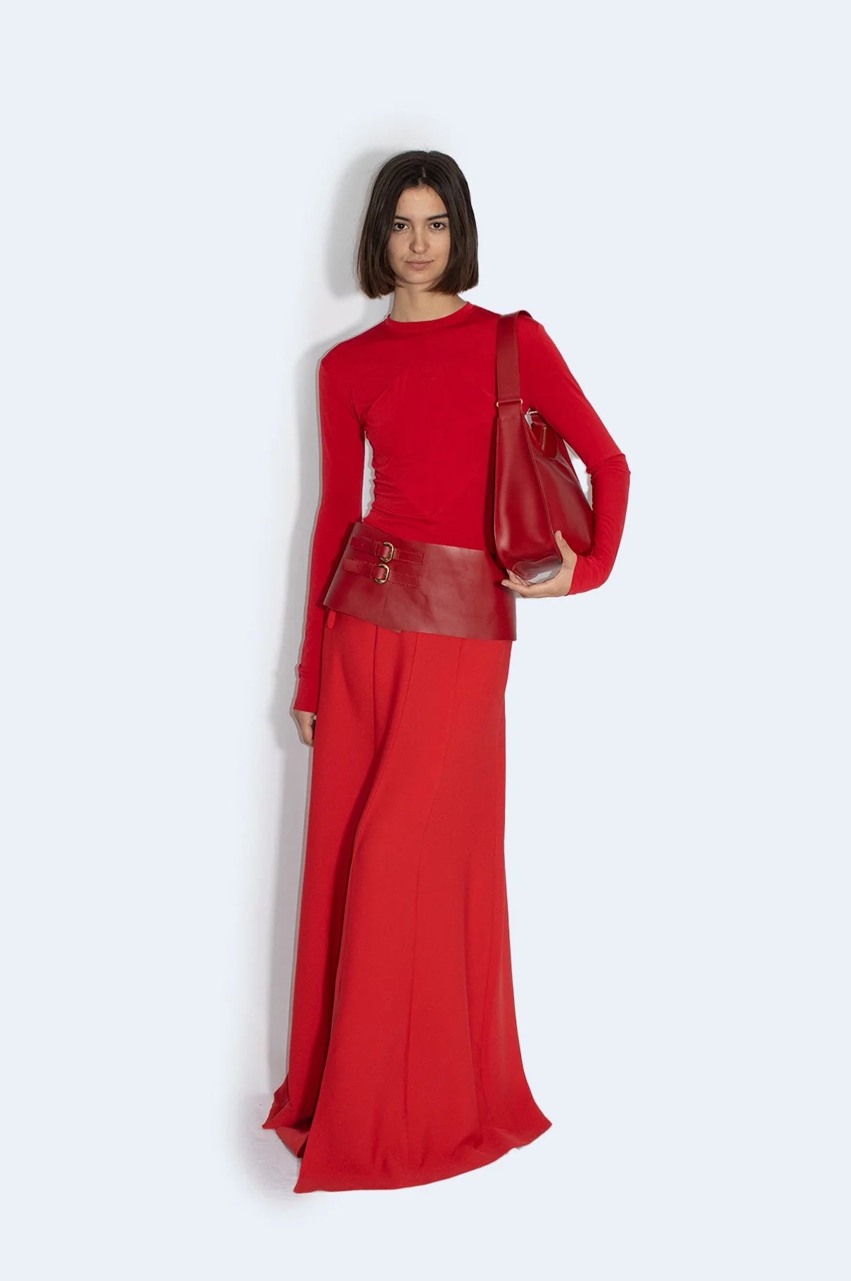 Falda Crepe Roja Larga