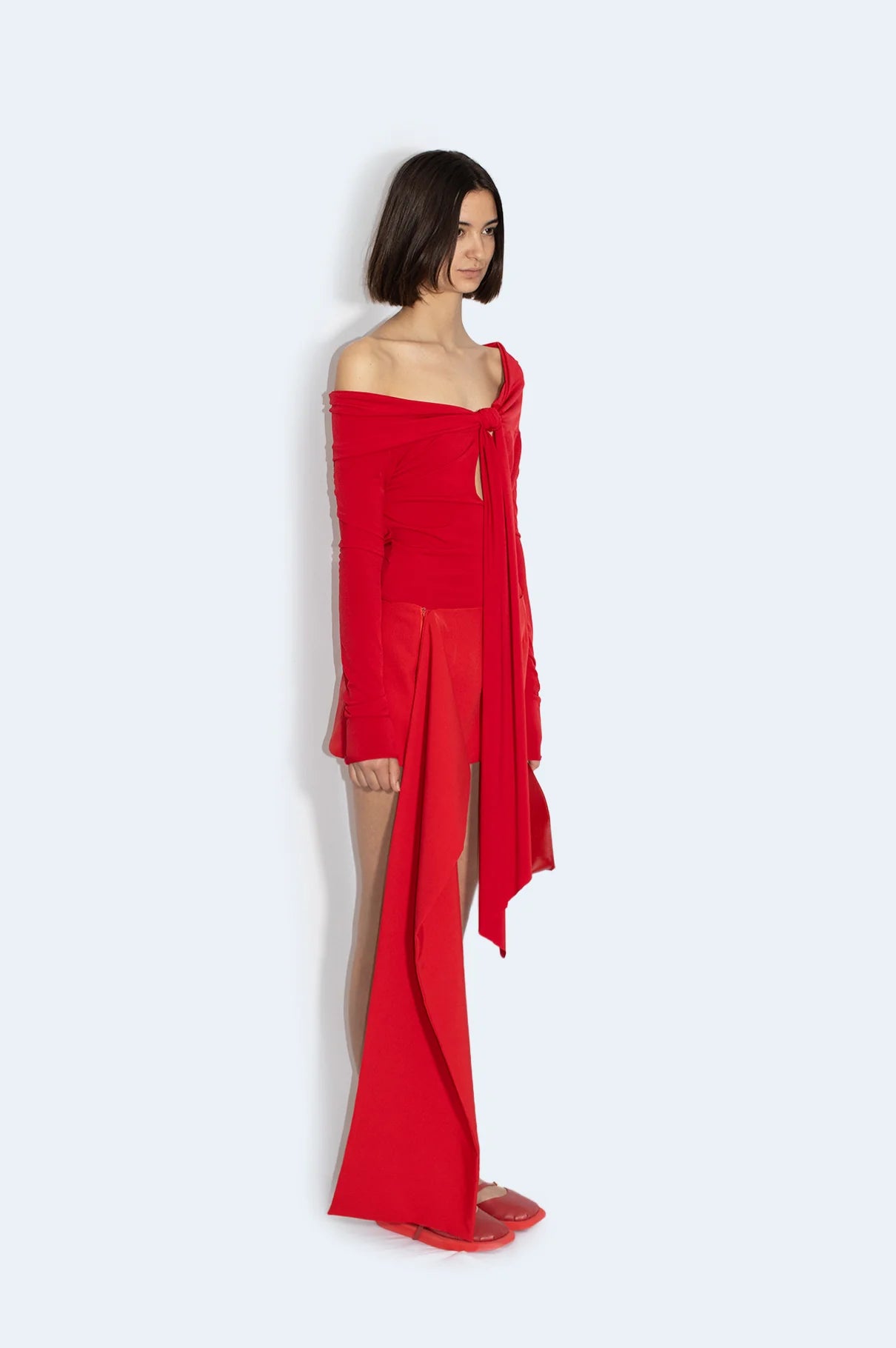Minifalda Roja Crepe Asimétrica