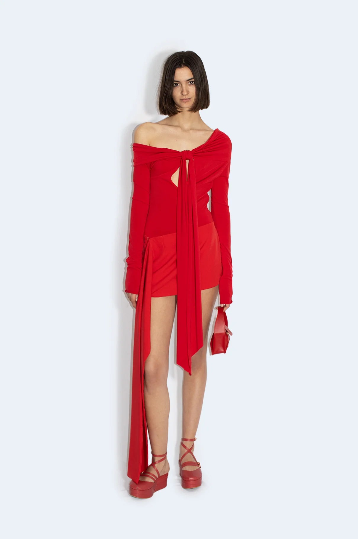 Minifalda Roja Crepe Asimétrica