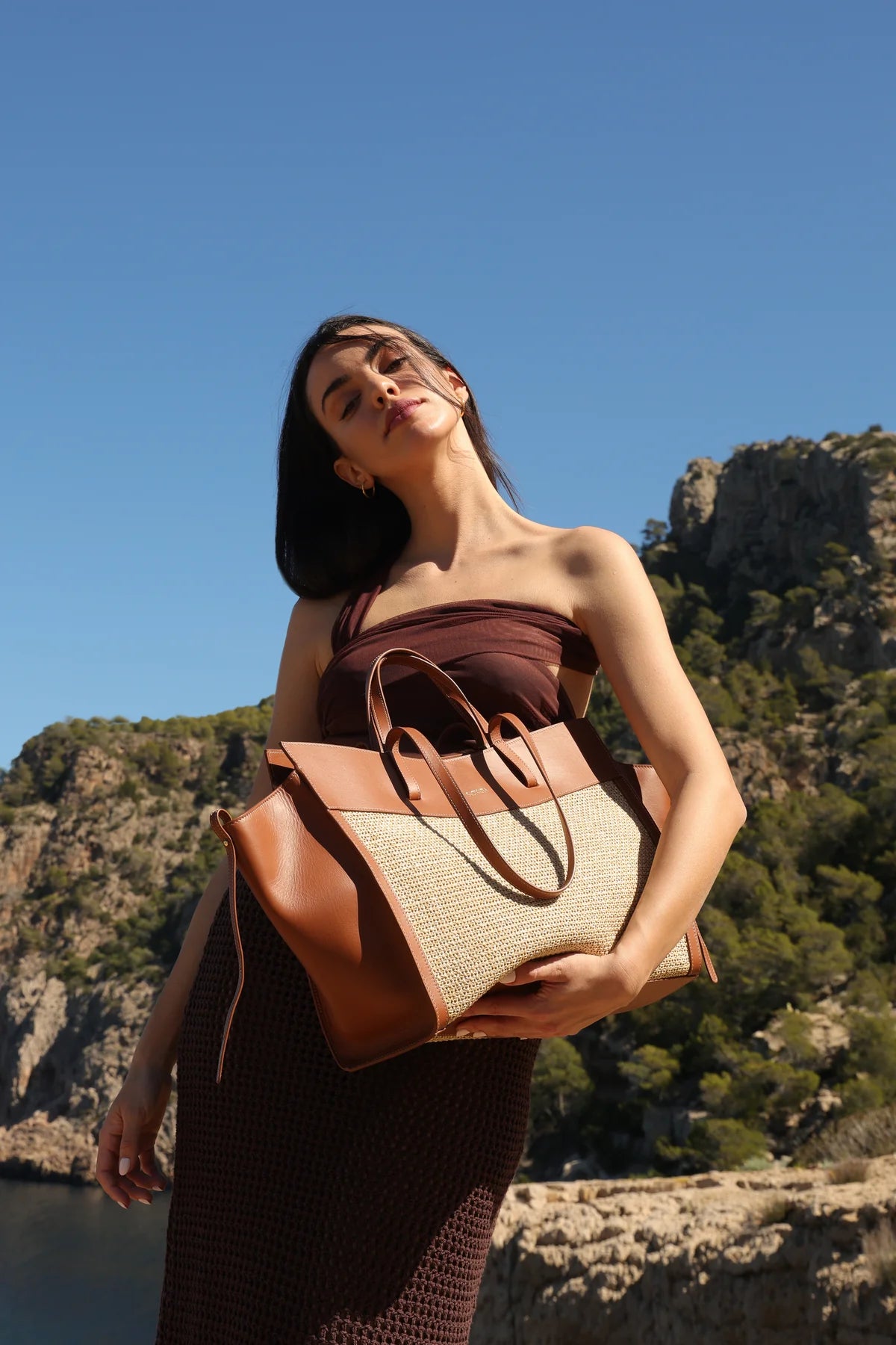 Shopping Bag Caramel Rafia/Piel
