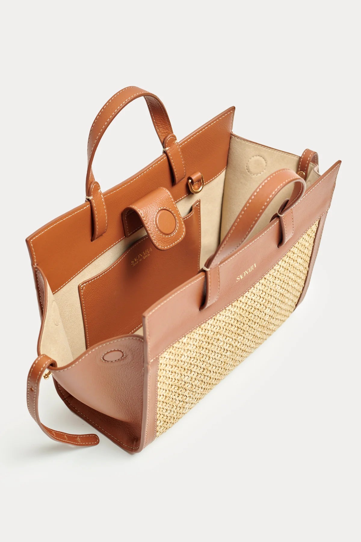Mini Shopping Bag Rafia/Caramel Piel