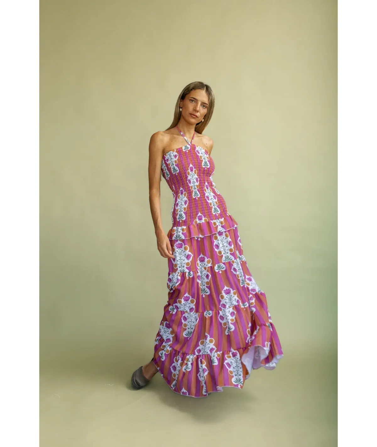 Vestido Trieste Fucsia y Naranja
