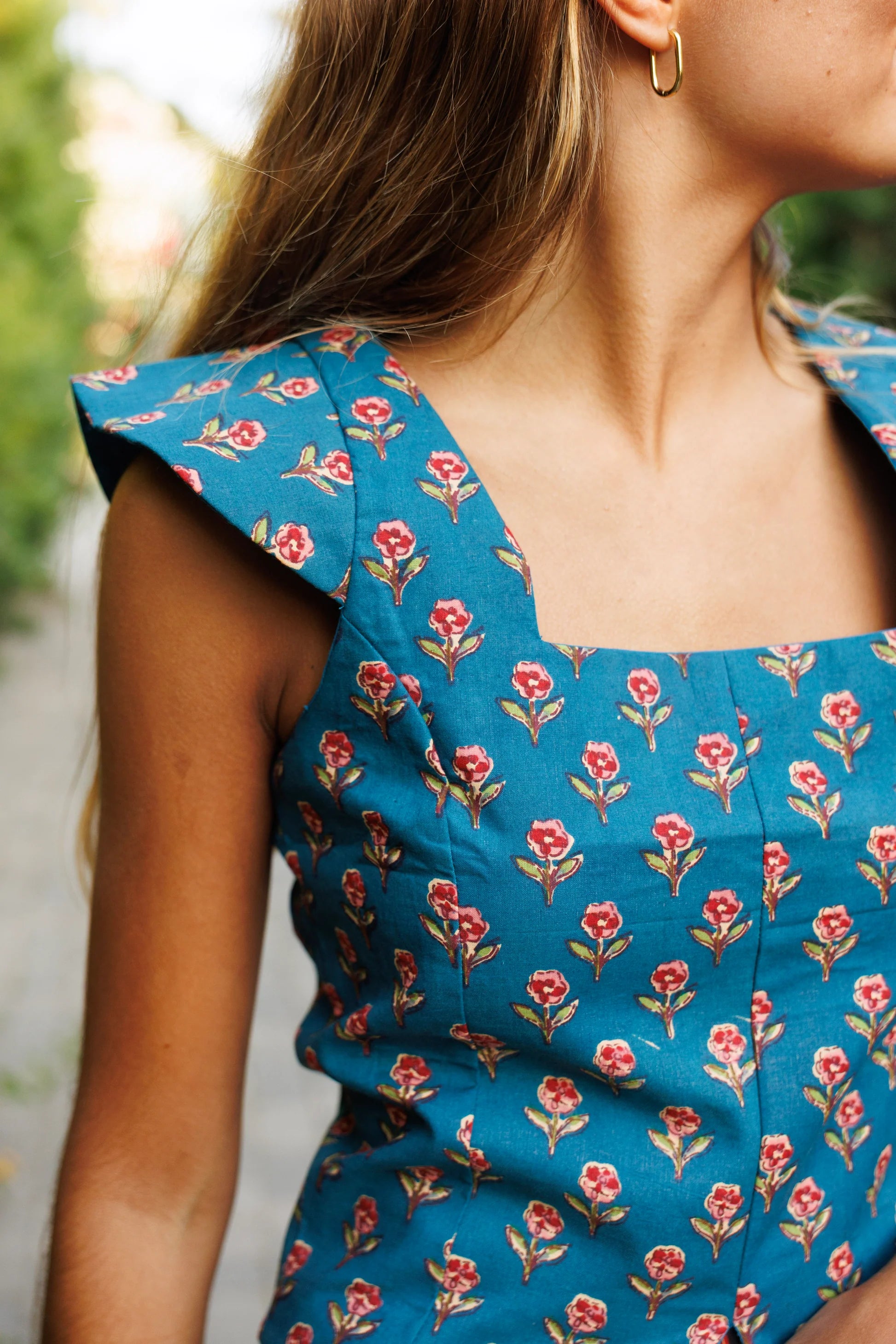 Top Estampado Algodón Azul Petróleo