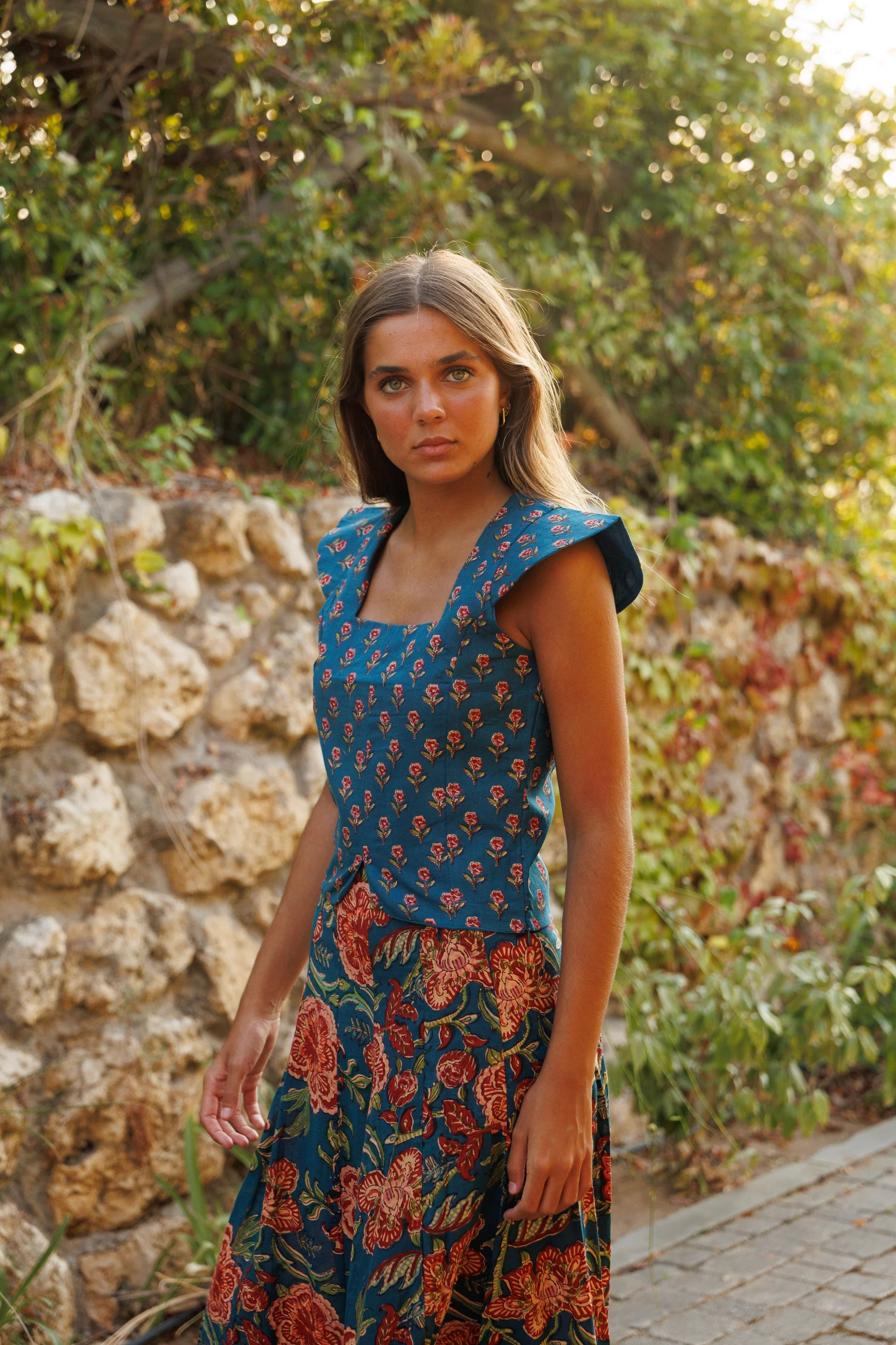 Top Estampado Algodón Azul Petróleo