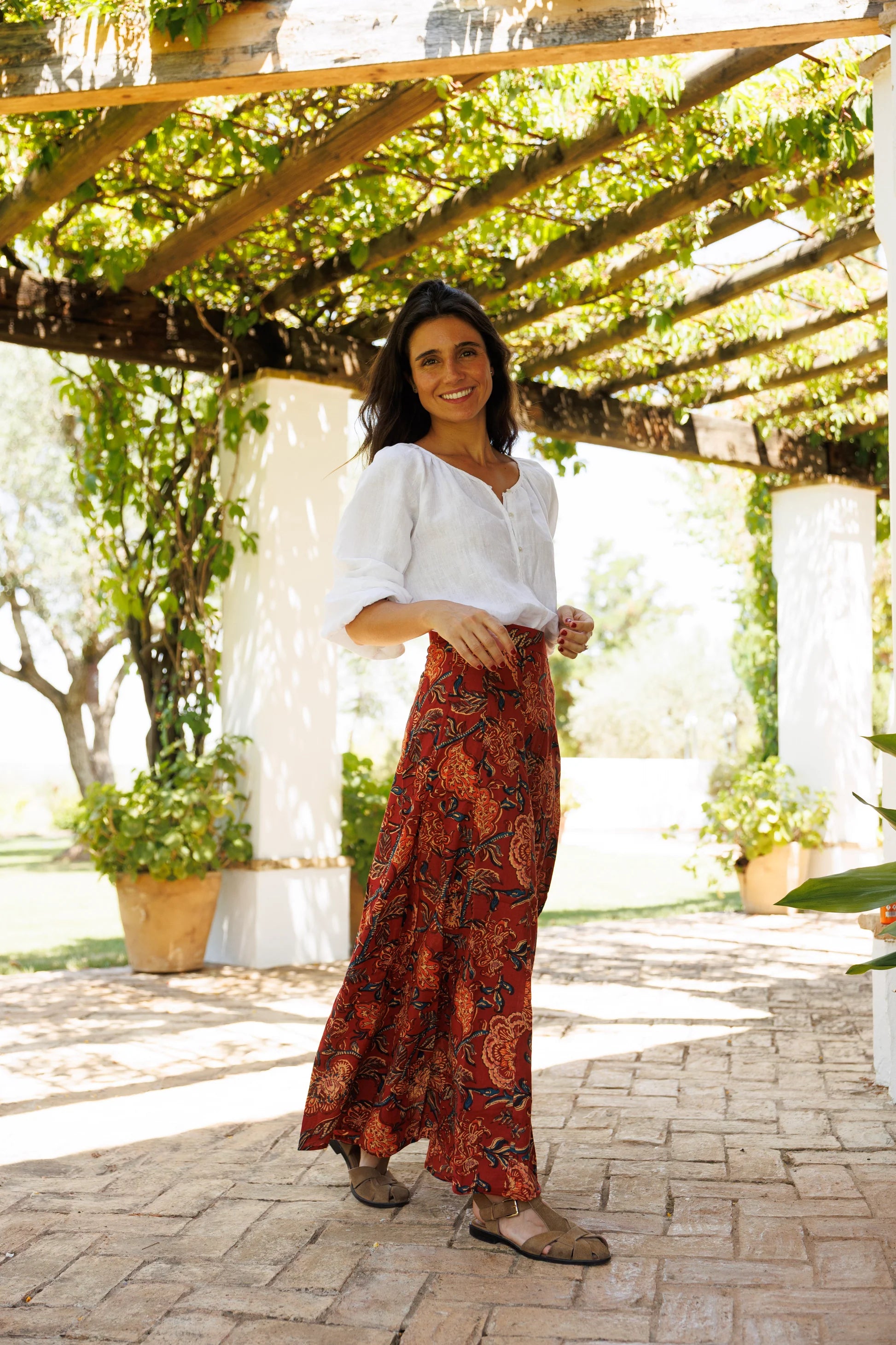 Falda Estampada Algodón Roja