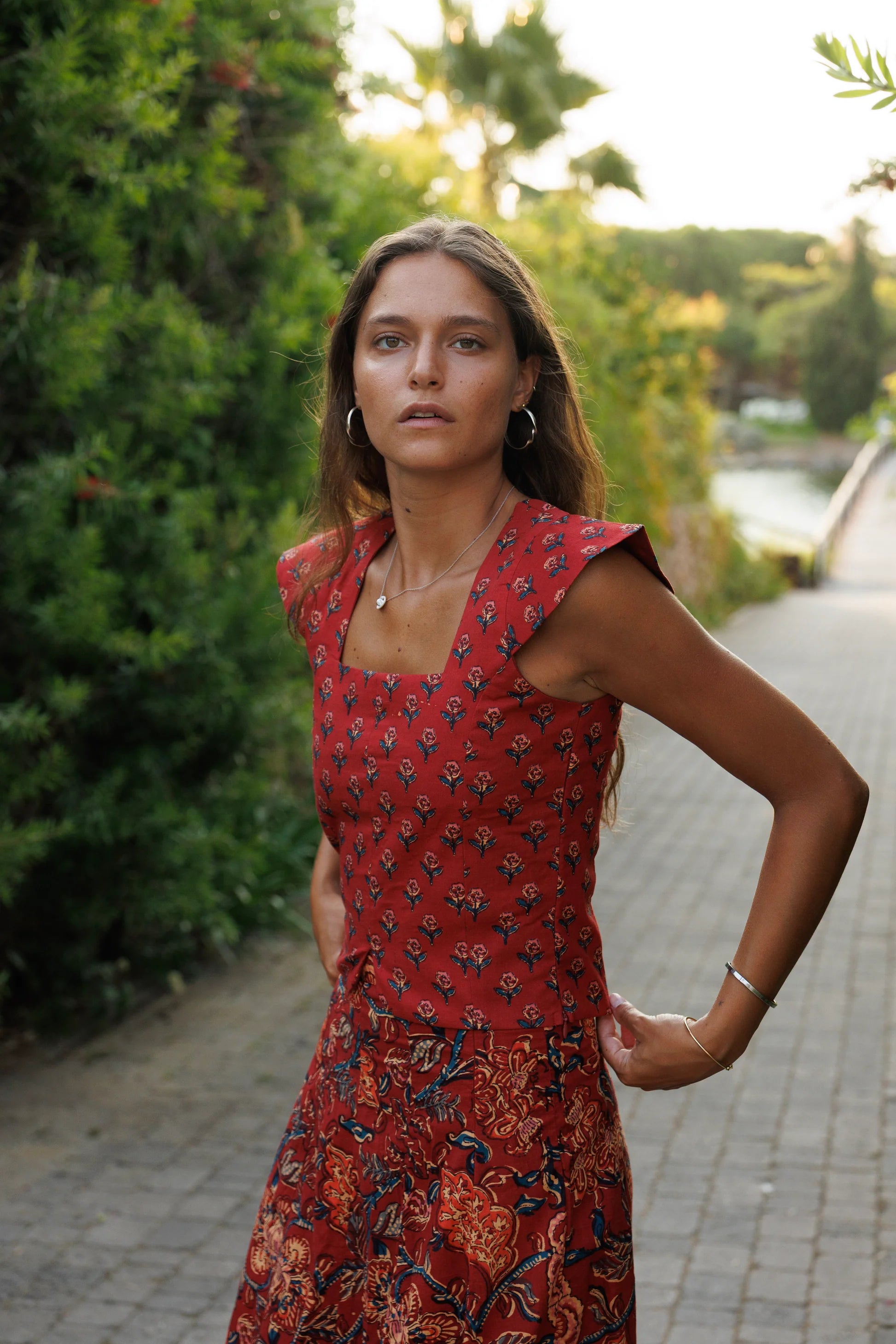 Falda Estampada Algodón Roja